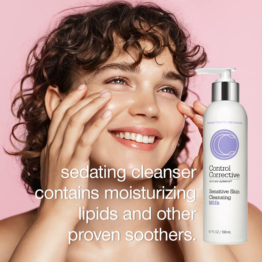 Control Corrective Sensitive Skin Cleansing Milk - Gentle Creamy Face Wash for Makeup Removal & Daily Cleansing | Soothing Formula for Dry & Sensitive Skin | 6.7 oz | Perfect for Morning & Night Skincare Routine