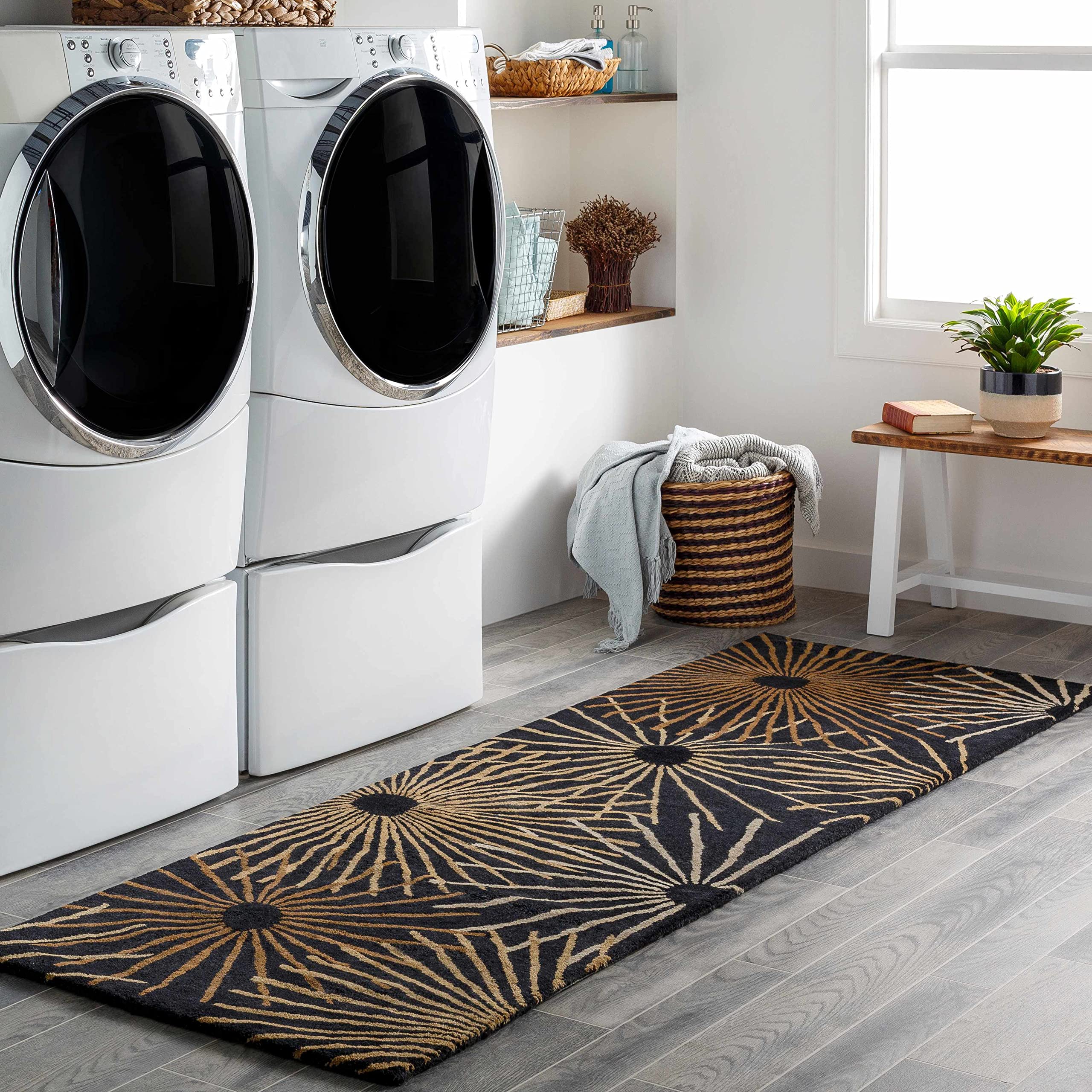Hauteloom Clover Wool Round Area Rug - 6' Modern Neutral Rug for Living Room & Bedroom - Soft Black, Brown, Beige Home Decor - Perfect for Cozy Spaces, Nursery & Office