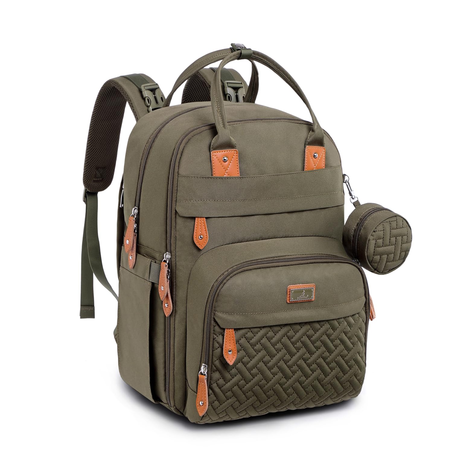 BabbleRoo Waterproof Diaper Backpack - Multifunctional Baby Travel Bag with Changing Pad, Stroller Straps & Pacifier Case - Unisex Army Green Diaper Bag for Parents | Perfect for Daycare, Travel & On-the-Go Parenting