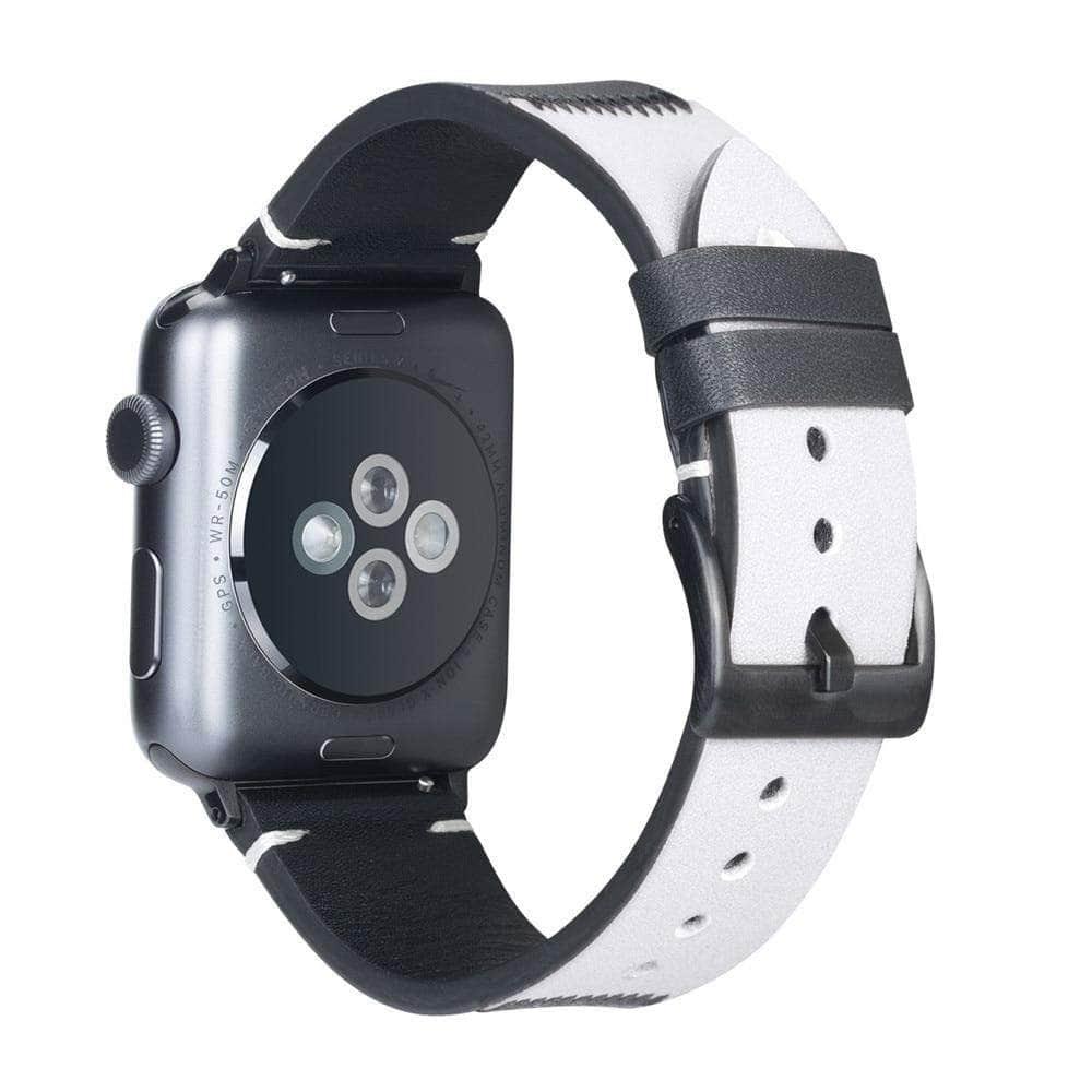 Premium Genuine Leather Strap for Apple Watch Series 6/5/4/3/SE - Compatible with 44mm 42mm 40mm 38mm - Two-Tone Color Options - Perfect for Work, Gym & Everyday Wear