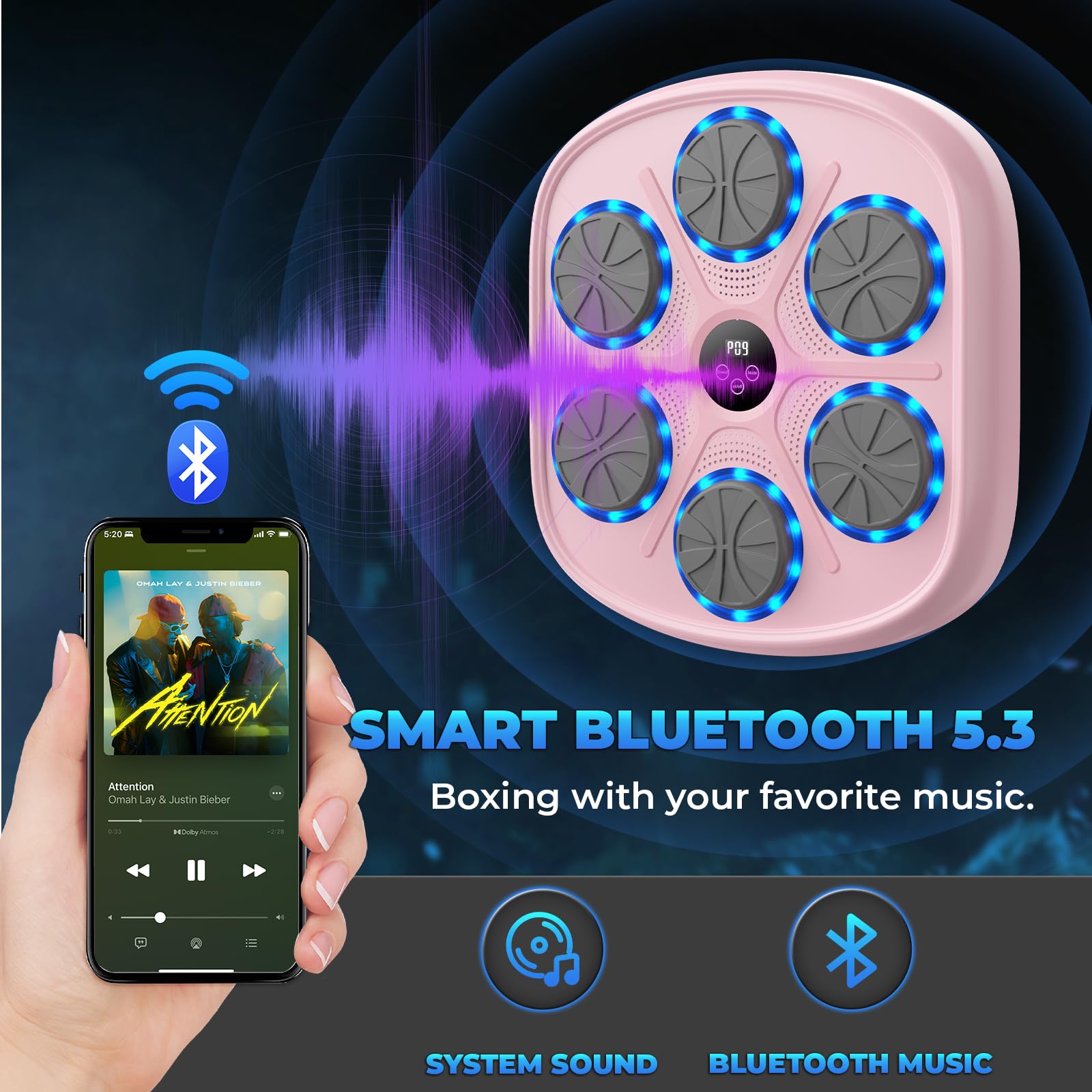 2025 Bluetooth Boxing Machine with 6.5ft Charging Cable & 2 Gloves - Wall Mounted Music Punching Bag, Adjustable Hitting Sound & Volume, Durable PU Material - Home Fitness Equipment for Weight Loss & Stress Relief (Perfect for Small Spaces, Home Gyms & Cardio Workouts)