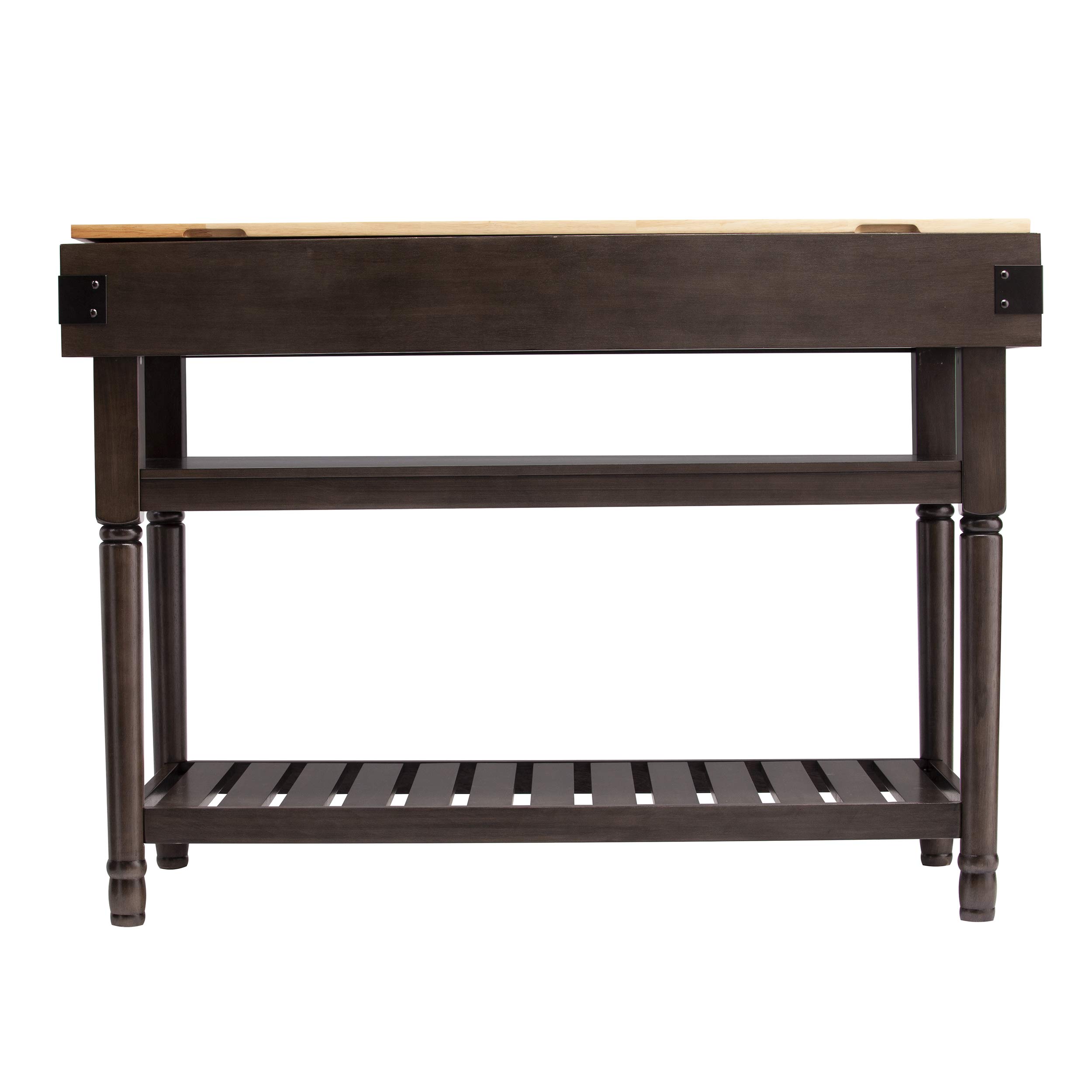SEI Furniture Waysmere Kitchen Island with Storage - Smoked Ash Finish, Natural Wood Countertop - Perfect for Small Kitchens, Breakfast Bars & Extra Counter Space