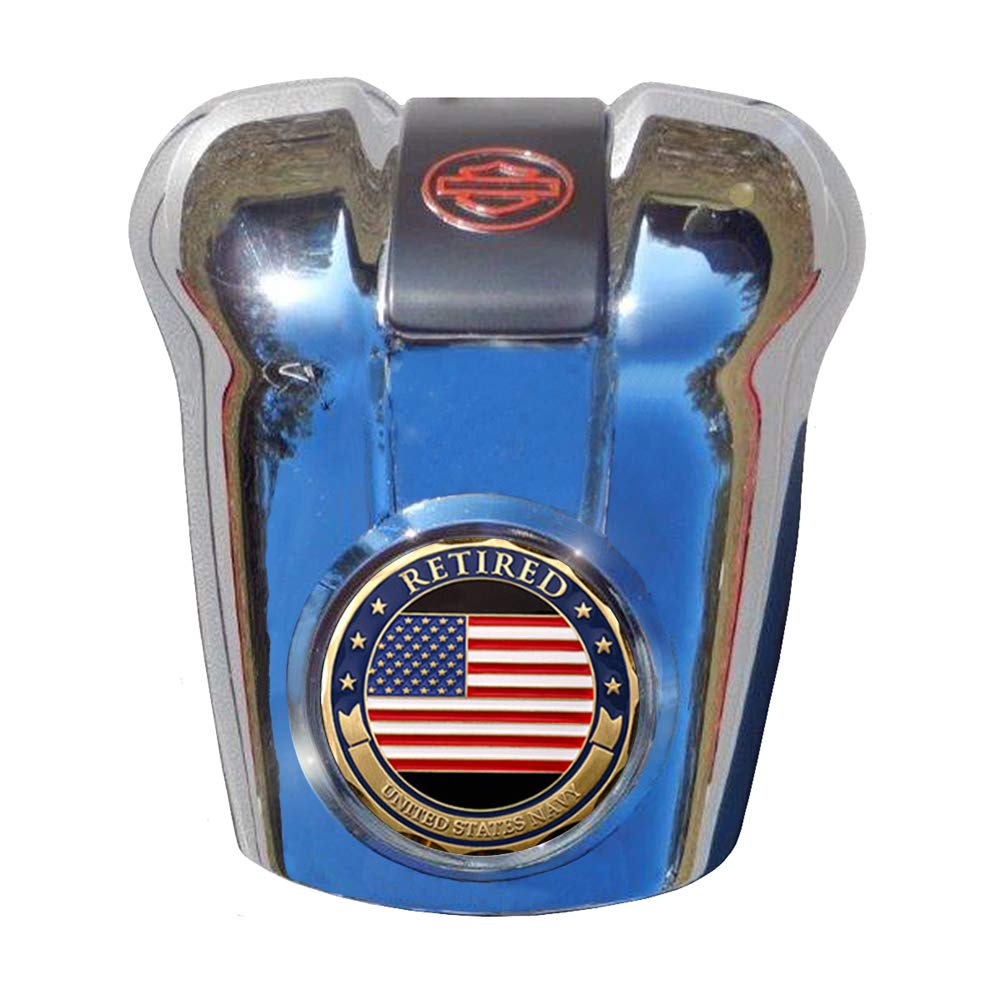Retired Navy Harley Davidson Milwaukee Eight M8 Waterfall Horn Cover & Coin Mount Set - Chrome Accessories for Motorcycle Customization & Riding Enthusiasts