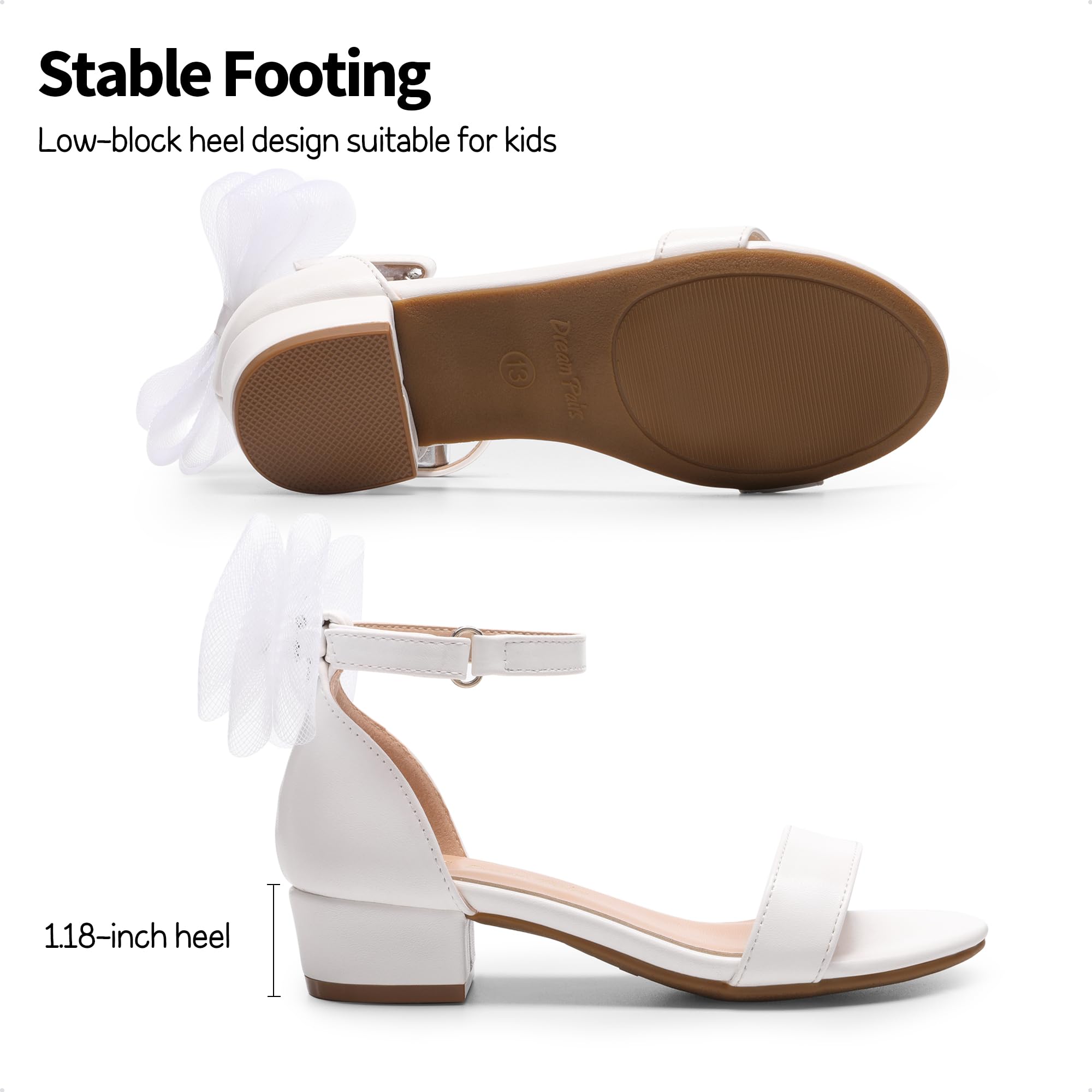 **Dream Pairs Girls' Low Heel Sandals with Interchangeable Bow & Flower Ankle Straps – Comfortable Dress Pumps for Weddings, Parties & Special Occasions**    *(Perfect for flower girls, birthday celebrations, and formal events – stylish & versatile for little and big kids!)*