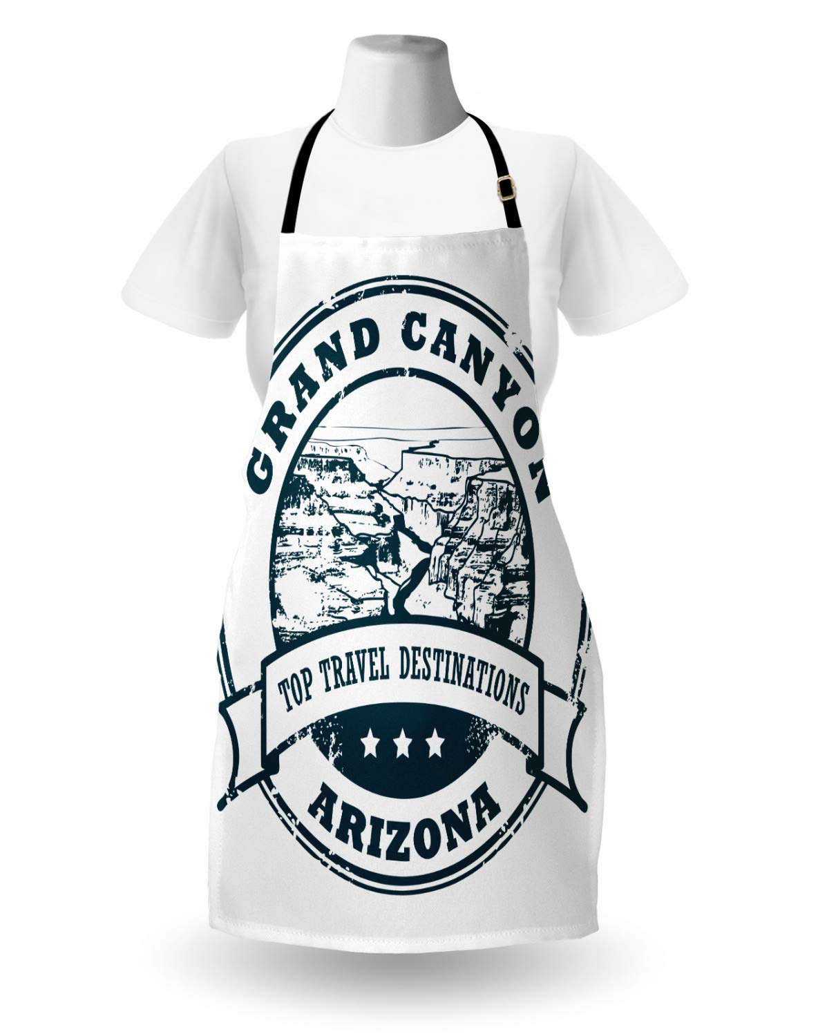 Lunarable Grand Canyon Apron - Unisex Kitchen Bib with Adjustable Neck for Cooking, Baking, BBQ & Gardening - Aerial Landscape Scene of Top Arizona Travel Destination - Adult Size in Dark Petrol Blue & White - Perfect for Home Chefs, Outdoor Grilling & DIY Enthusiasts