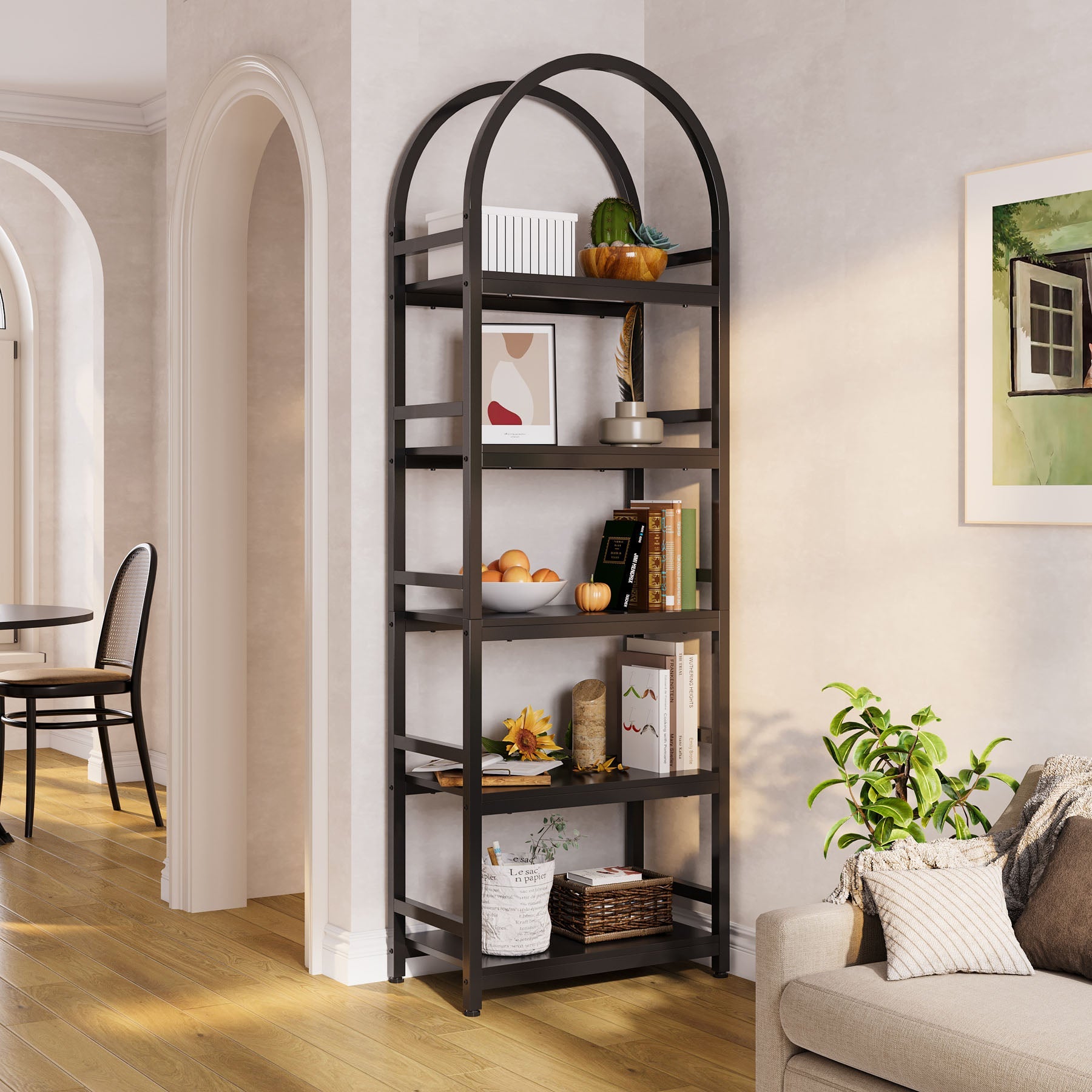 4 Tier / 5 Tier Wooden Bookshelf - Arched Bookcase Display Rack with Storage Shelves for Home Office, Living Room, Bedroom - Perfect for Organizing Books, Decor & Storage Needs