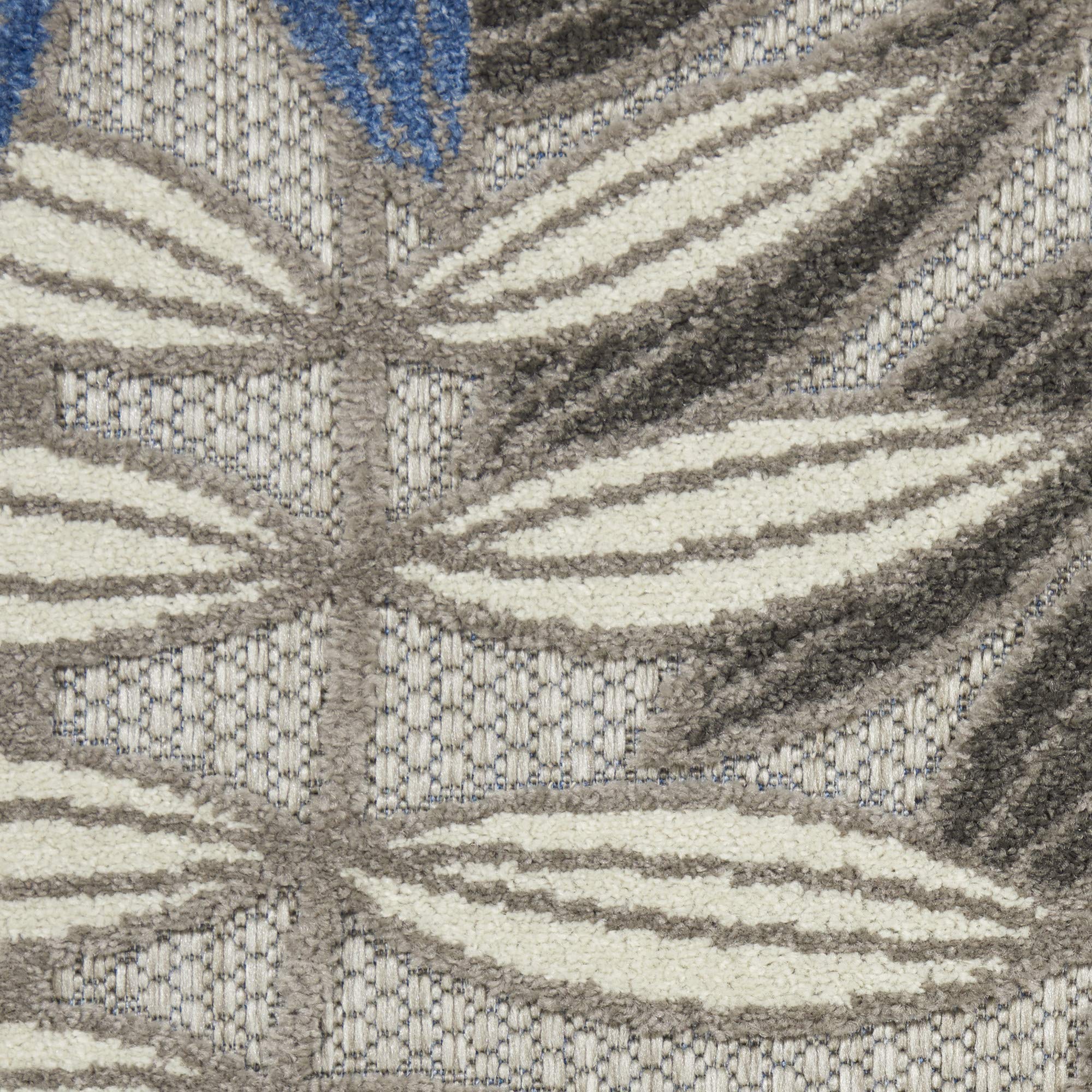 Nourison Aloha 8' Round Indoor/Outdoor Area Rug - Easy Clean, Non-Shedding, Stain Resistant - Perfect for Bedroom, Living Room, Dining Room, Backyard, Deck & Patio - Soft Grey & Blue Design for Coastal & Boho Decor