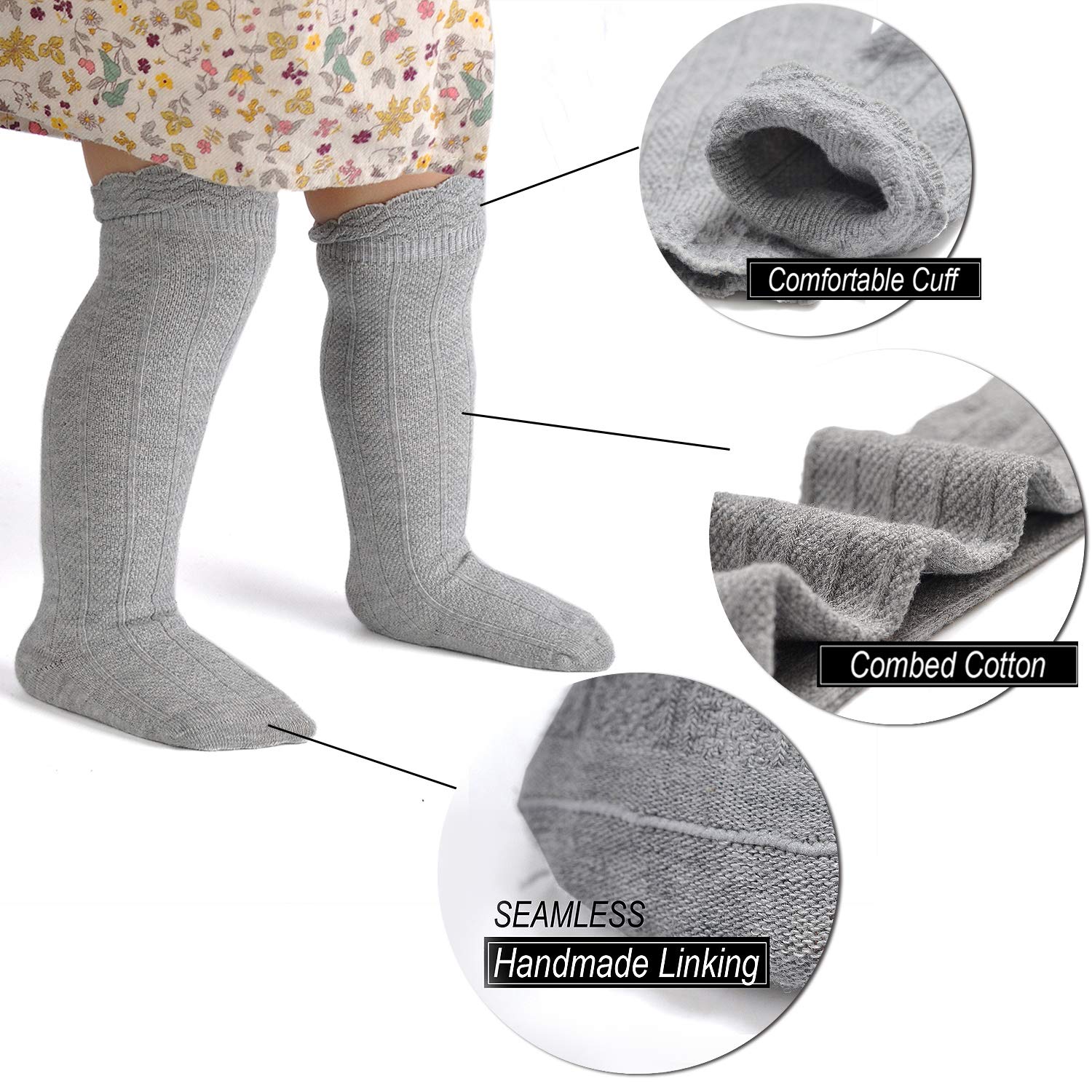 EPEIUS Baby Girls & Boys Knee High Socks - Uniform Tube Ruffled Stockings for Infants & Toddlers (3/5 Pack) - Perfect for School, Dance, Dress Up & Special Occasions