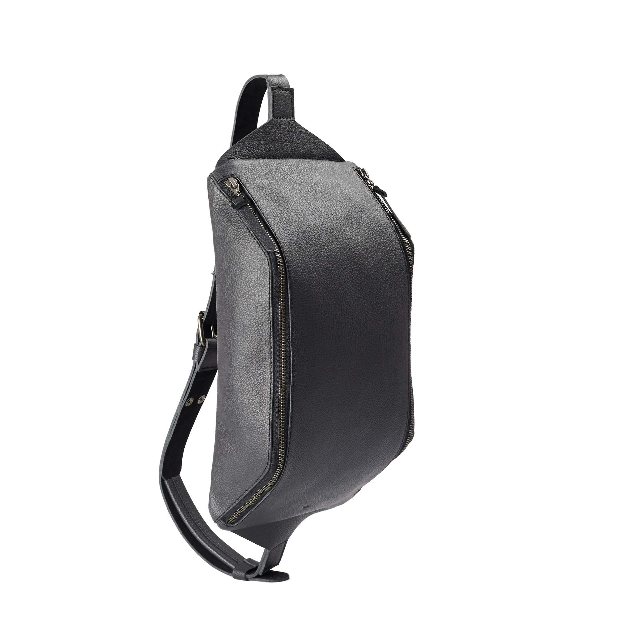 Black Leather Sling Backpack for Men - Single Strap Small Shoulder Bag - Stylish Crossbody Daypack for Street Fashion, Everyday Carry & Festivals - Perfect Gift for Travel & Urban Lifestyle