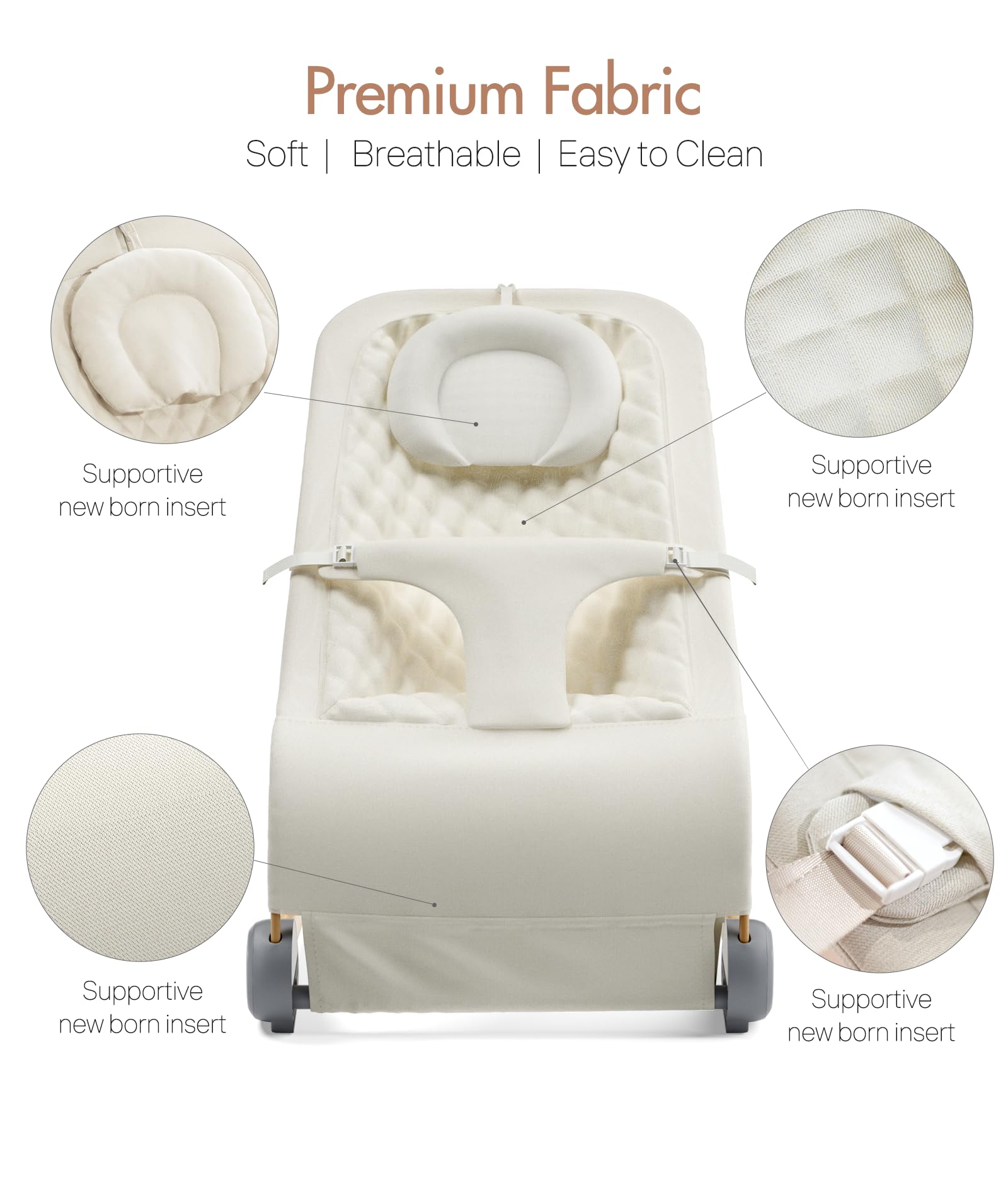 **Beige Baby Bouncer Seat – Portable & Ergonomic Infant Rocker for Newborns up to 20 lbs – Perfect for Soothing, Playtime & Travel**
