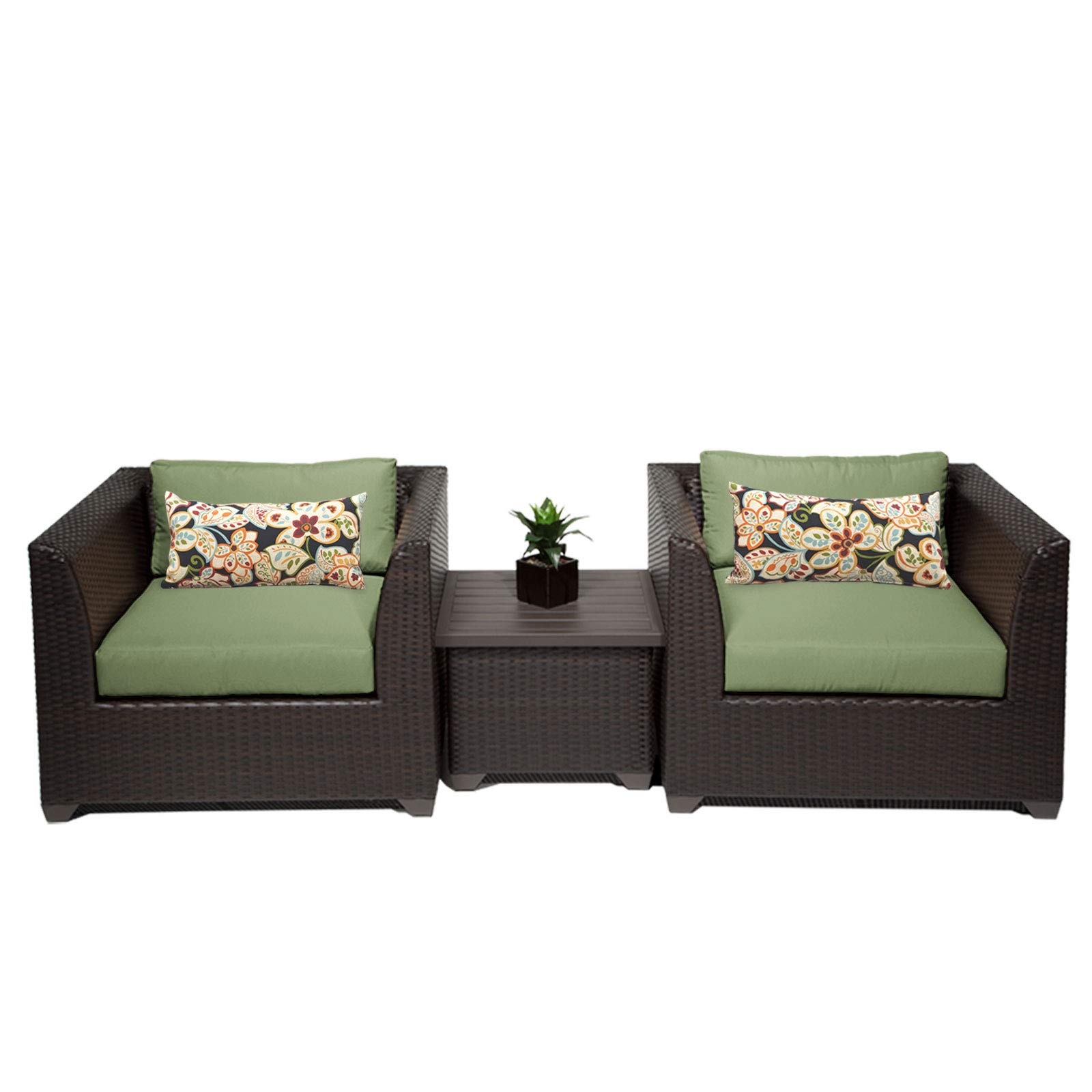 TK Classics 3-Piece Barbados Outdoor Wicker Patio Furniture Set in Cilantro Green - Perfect for Poolside, Garden or Backyard Relaxation