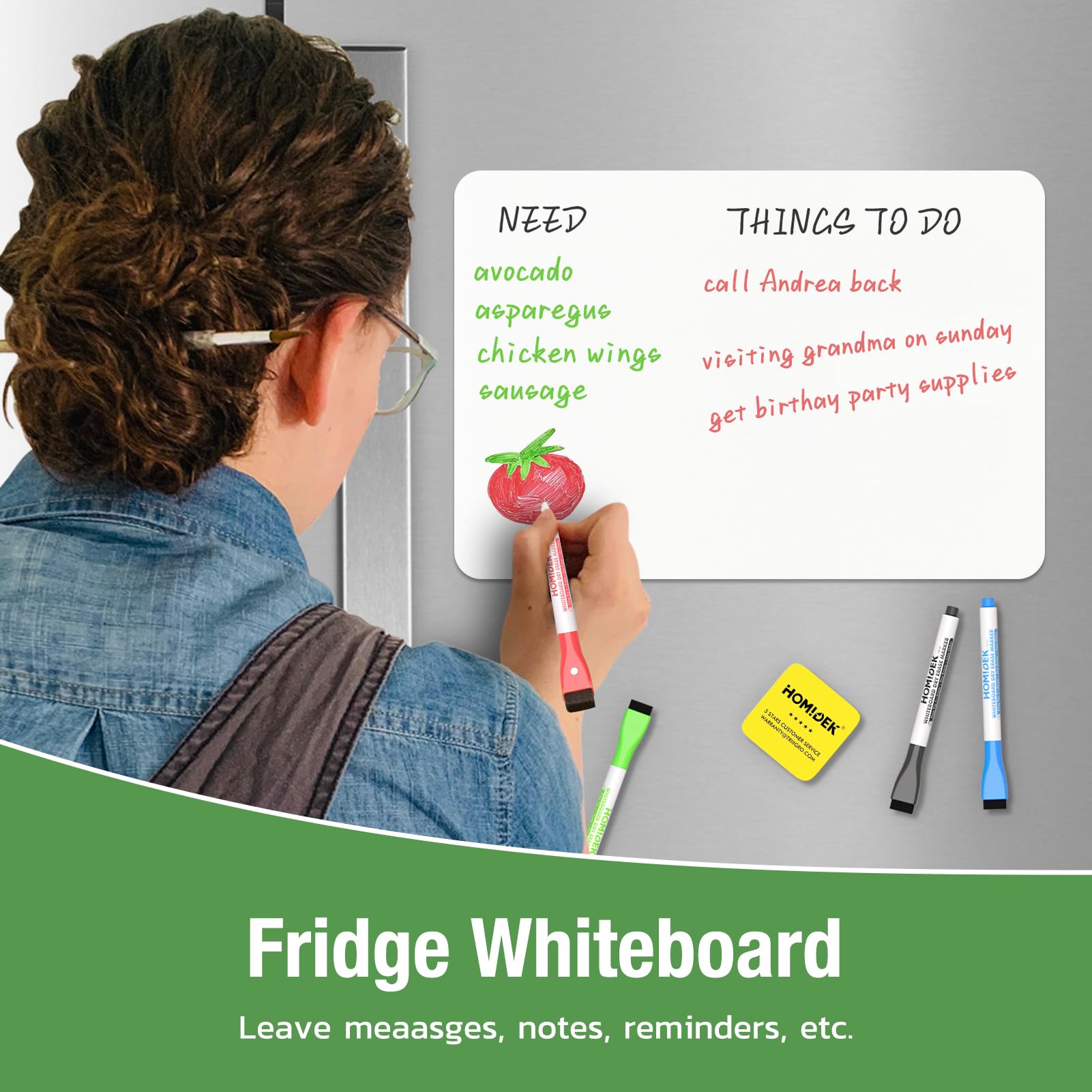 Small Magnetic Dry Erase Board for Refrigerator - 12 x 8 Inch Flexible Fridge Whiteboard with Dishwasher Magnet Clean/Dirty Sign, Includes 4 Markers & Eraser - Perfect for Kitchen, Office, and Home Organization