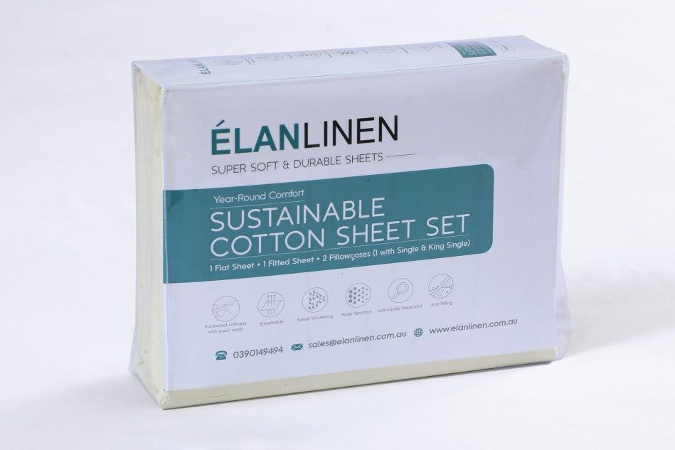 Elan Linen 1200 Thread Count Organic Cotton Cream Single Sheet Set - Luxury Bedding for Master Bedroom & Guest Room