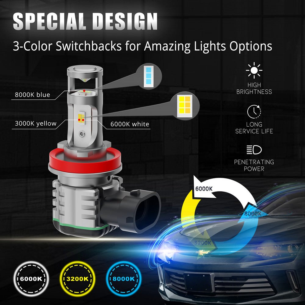 PSX24W 2504 LED Switchback Bulbs for Fog Lights - White/Yellow/Blue Color Changing | Durable & Bright Replacement Bulbs for Trucks, SUVs, Jeeps | Perfect for Off-Roading, Night Driving & Weather Conditions