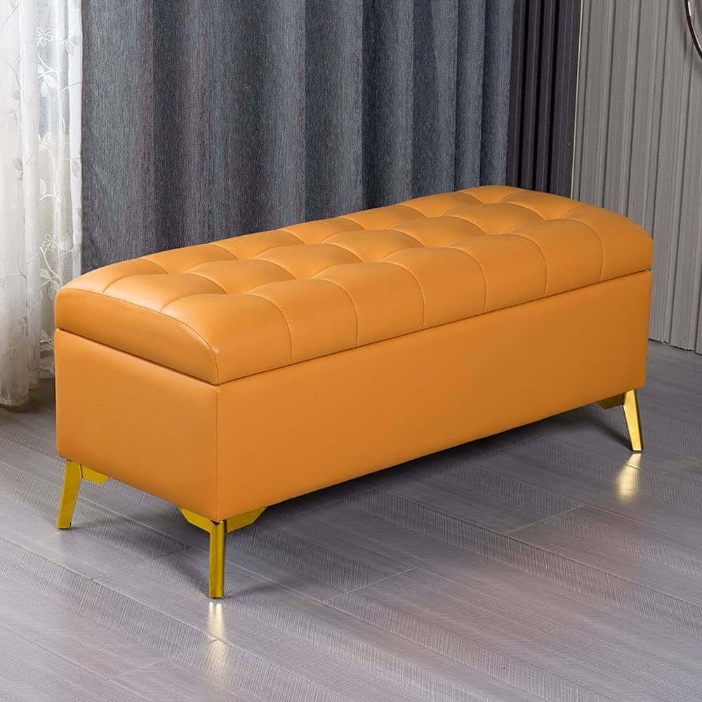 Tuklye Ottoman Footstool - PU Leather Storage Ottoman with Hidden Compartment, 60x40x43cm, Orange - Perfect for Living Room, Bedroom & Home Decor