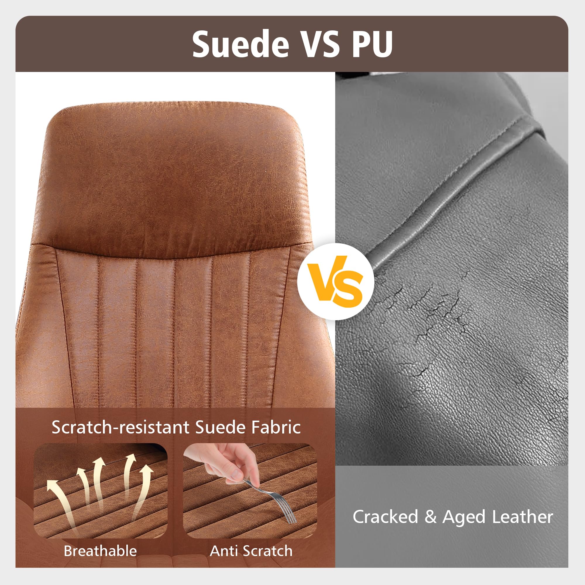 Ergonomic High Back Office Chair - Modern Suede Fabric Computer Desk Chair for Home & Executive Office - Comfortable & Adjustable for Long Hours of Work (Brown) - Perfect for Remote Work, Gaming & Study Sessions