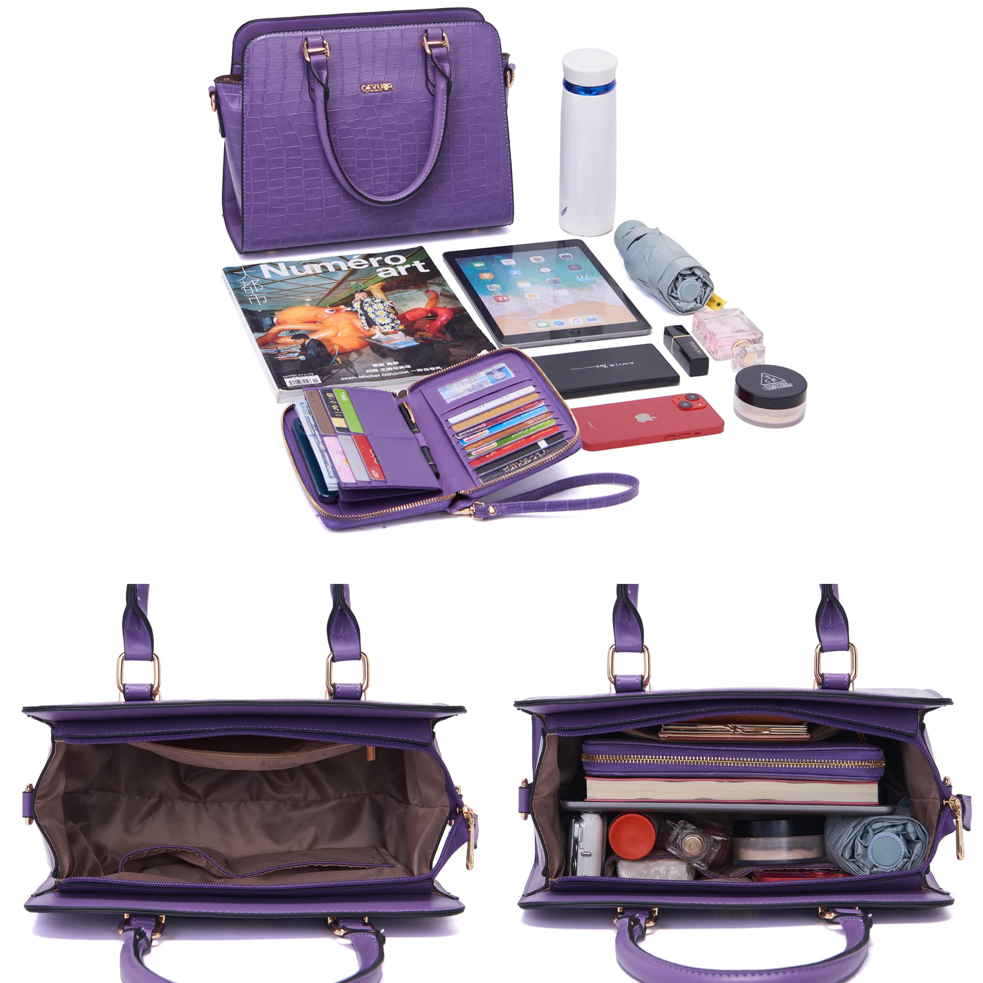 Stylish Qiyuer Satchel Purse for Women - Top Handle Work Tote Bag with Matching Wallet Set (2-Piece) - Perfect for Office, Travel & Everyday Use
