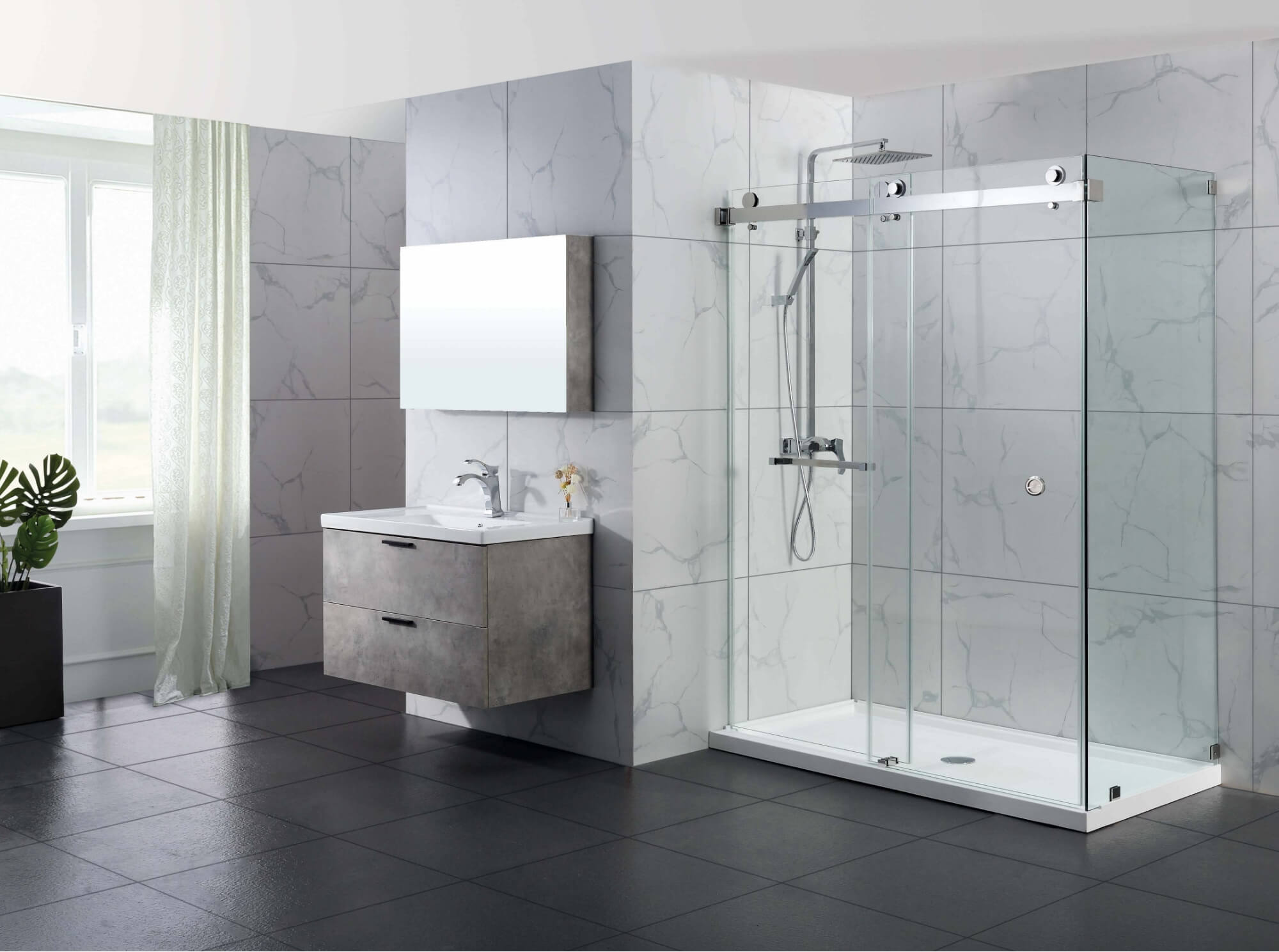 SS04 & DS01 34 x 76 Return Panel Shower Door - Chrome, Black, Brushed Gold Finish - Perfect for Bathroom Renovation & Modern Home Upgrade