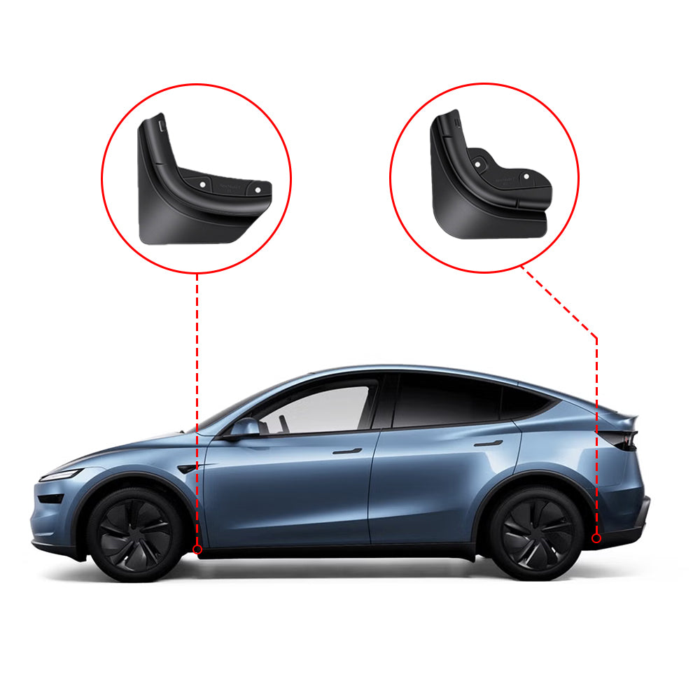 Premium Custom Fit Mud Flaps for 2025+ Tesla Model Y Juniper - No Drill Splash Guards with Paint Protection | Perfect for Off-Roading & Winter Driving Protection
