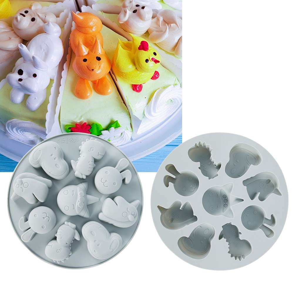 2-Piece Cartoon Animal Silicone Cake Decorating Tools - Non-Stick Chocolate Fondant Mold for Baking, Candy Making, DIY Gummy Sugar Crafts (Gray) - Perfect for Birthday Cakes, Cupcakes, and Homemade Treats