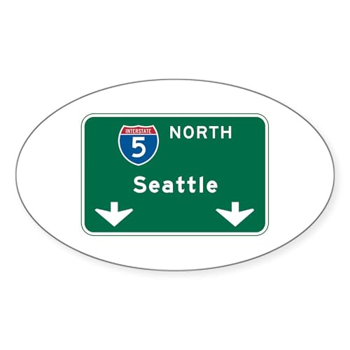 White - Seattle, Wa Highway Sign Oval Sticker
