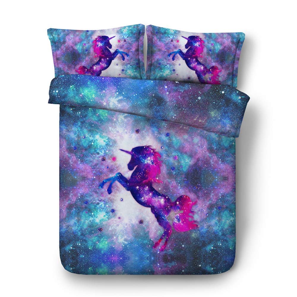 Suncloris 3D Bedding Duvet Cover Set - Cosmic Unicorn Fantasy Stars Galaxy Print (Twin Size) | Includes Duvet Cover & Pillowcases | Soft Microfiber Bedding for Kids & Teens | Perfect for Fantasy Themed Bedrooms & Gift Giving