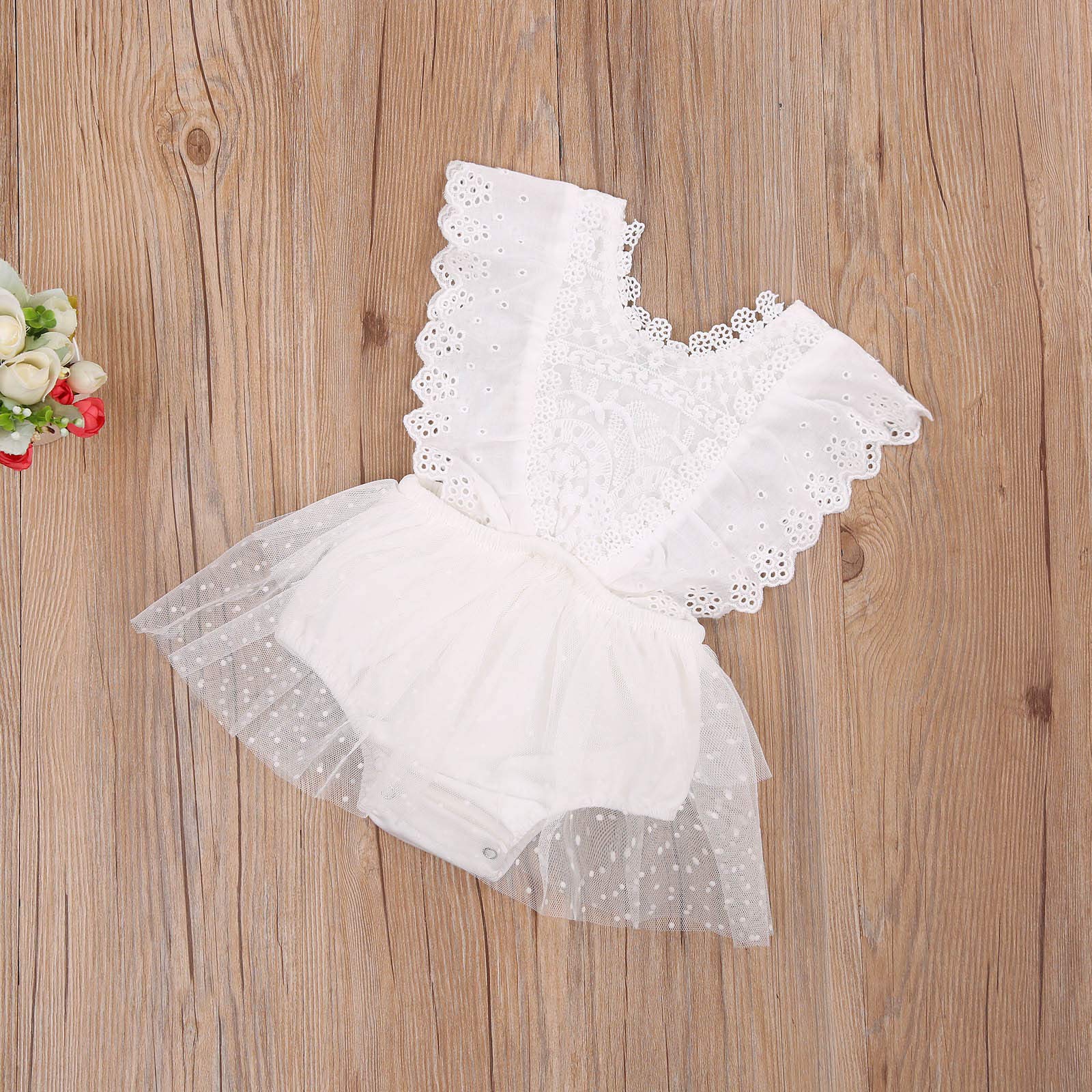 Kayotuas Baby Girl Lace Romper - Boho Style Newborn Photography Outfit with Ruffle Sleeves & Tutu Dress - Perfect for Infant Photo Shoots, Birthday Parties & Special Occasions