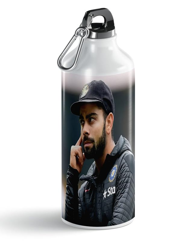 PrintingZone Compatible 600ml Aluminum Water Bottle with Virat Kohli Design - Reusable Sports Bottle for Kids, Boys & Girls - Ideal for School, Gym & Birthday Gifts (NS-256)