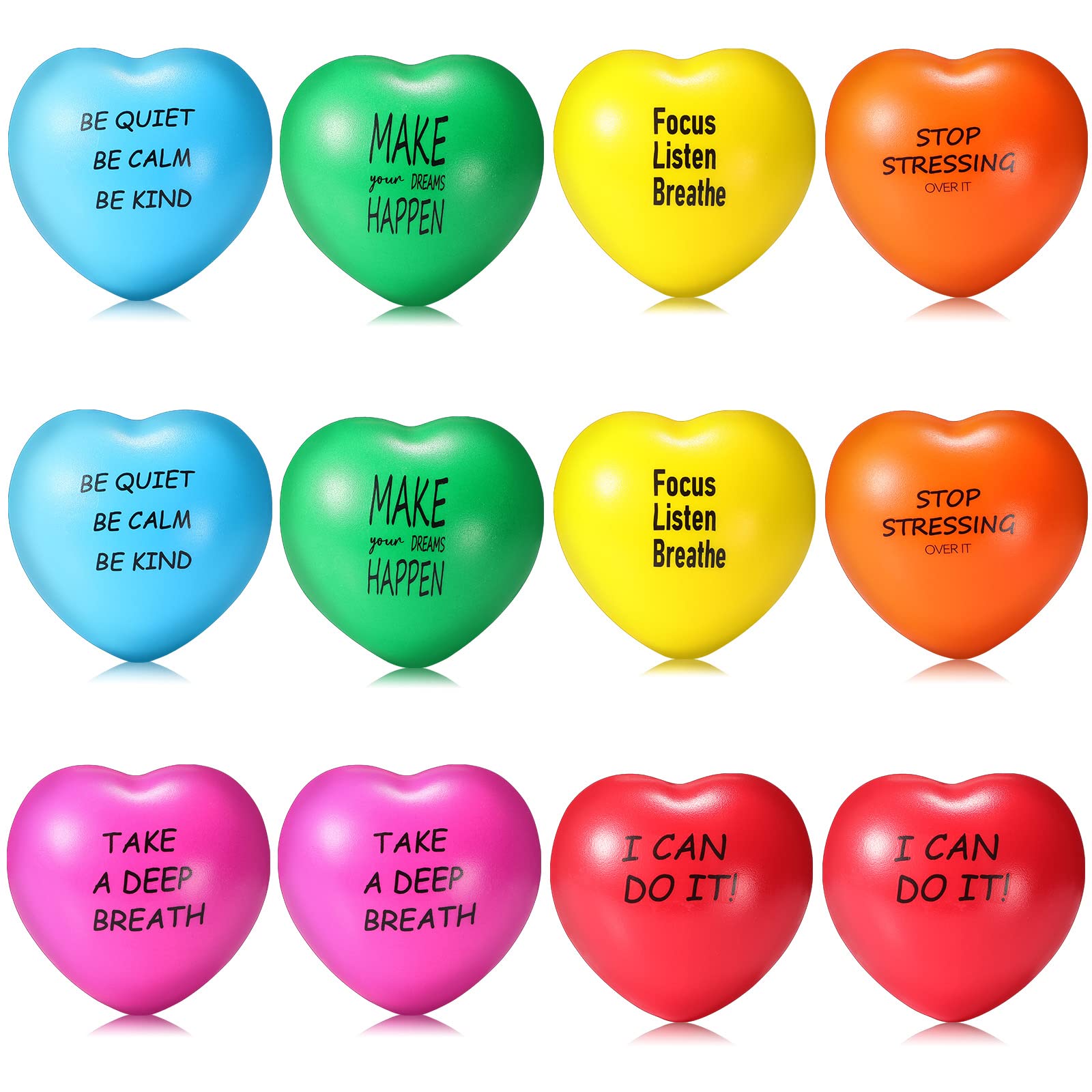 Heart Shaped Motivational Stress Relief Balls - Anxiety Relief Toys for Adults, Inspirational Quotes, Hand Therapy Exercise Balls for Fidgeting, Tension & Sensory Management - Perfect for Office, Home & Travel Use