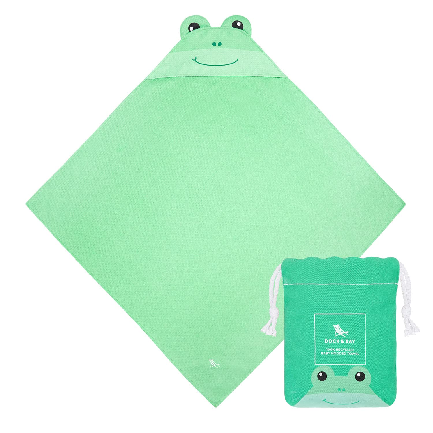 Dock & Bay Baby Hooded Towel - Quick Dry Super Absorbent Bath Towel for Infants & Toddlers - 100% Recycled Eco-Friendly Frankie Frog Design - Includes Wash Glove - Perfect for Bath Time, Swimming & Beach Outings