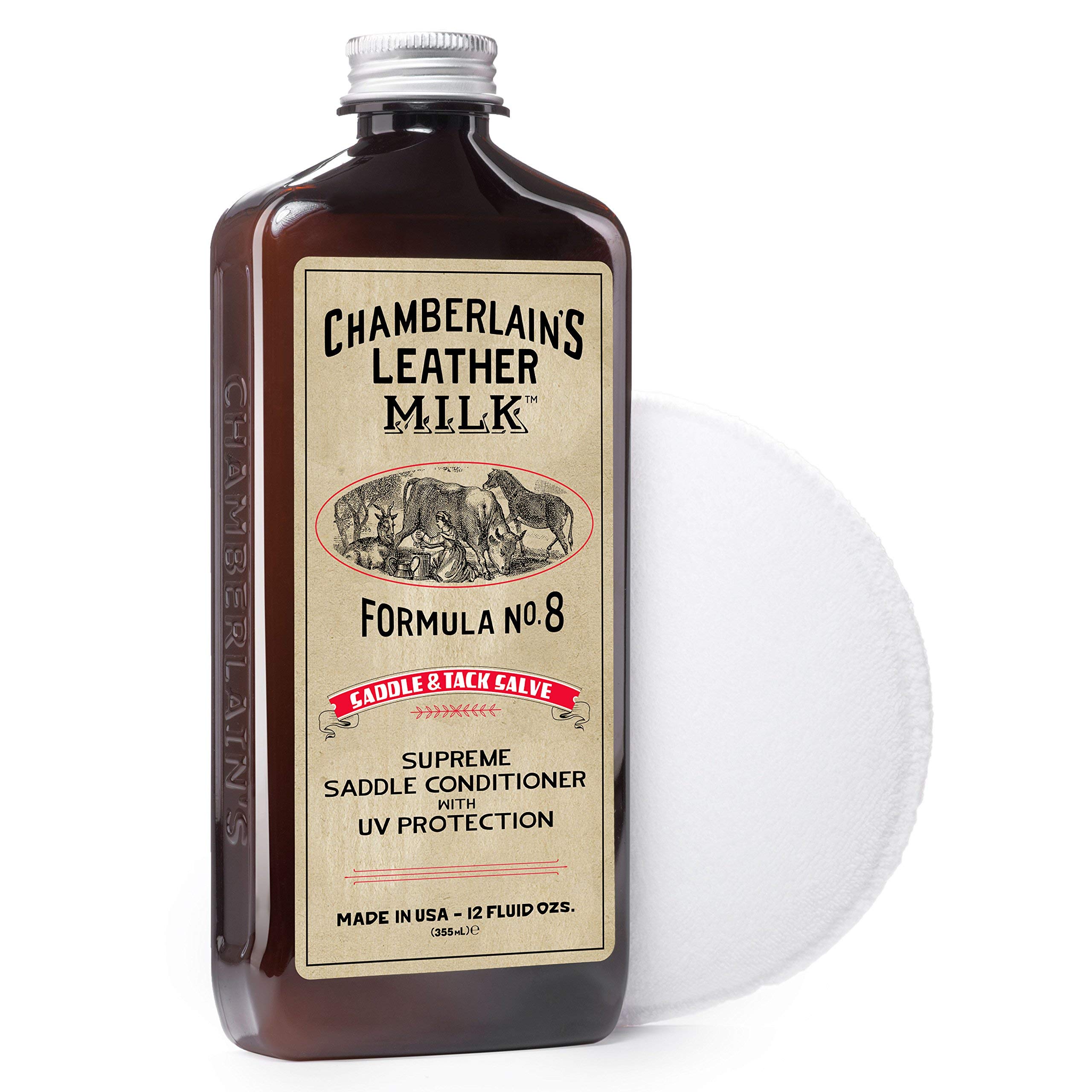 Chamberlains Leather Milk No. 8 Saddle & Tack Conditioner - 12 oz | Leather Cleaner & Protector for Saddles, Boots, Bags | Restores & Preserves Leather