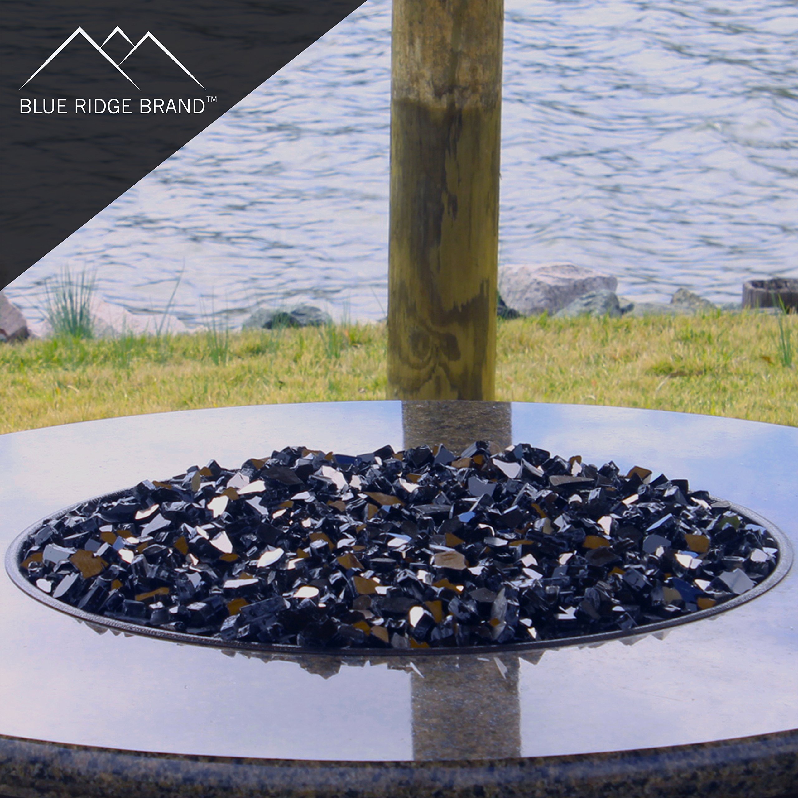 Reflective Fire Pit Glass - 10lb Black Fire Glass Rocks for Gas & Propane Fire Pits & Fireplaces - Decorative Firepit Glass Stones for Outdoor Patio, Backyard, and Garden Decor