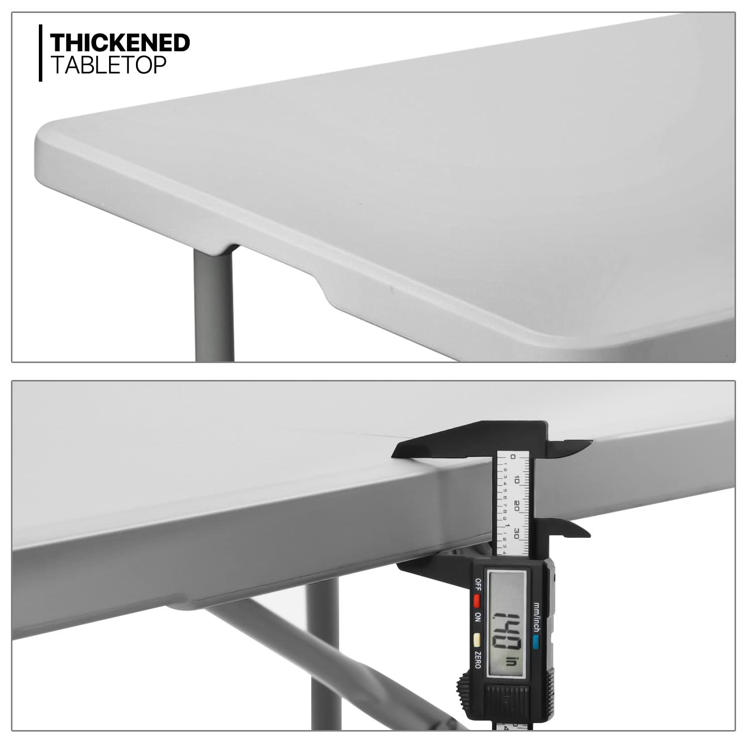 MoNiBloom 8Ft Folding Heavy Duty Utility Table - Indoor Outdoor Portable Plastic Table with Steel Legs & Handle for Wedding, Event, Picnic, Camping, BBQ - Gray