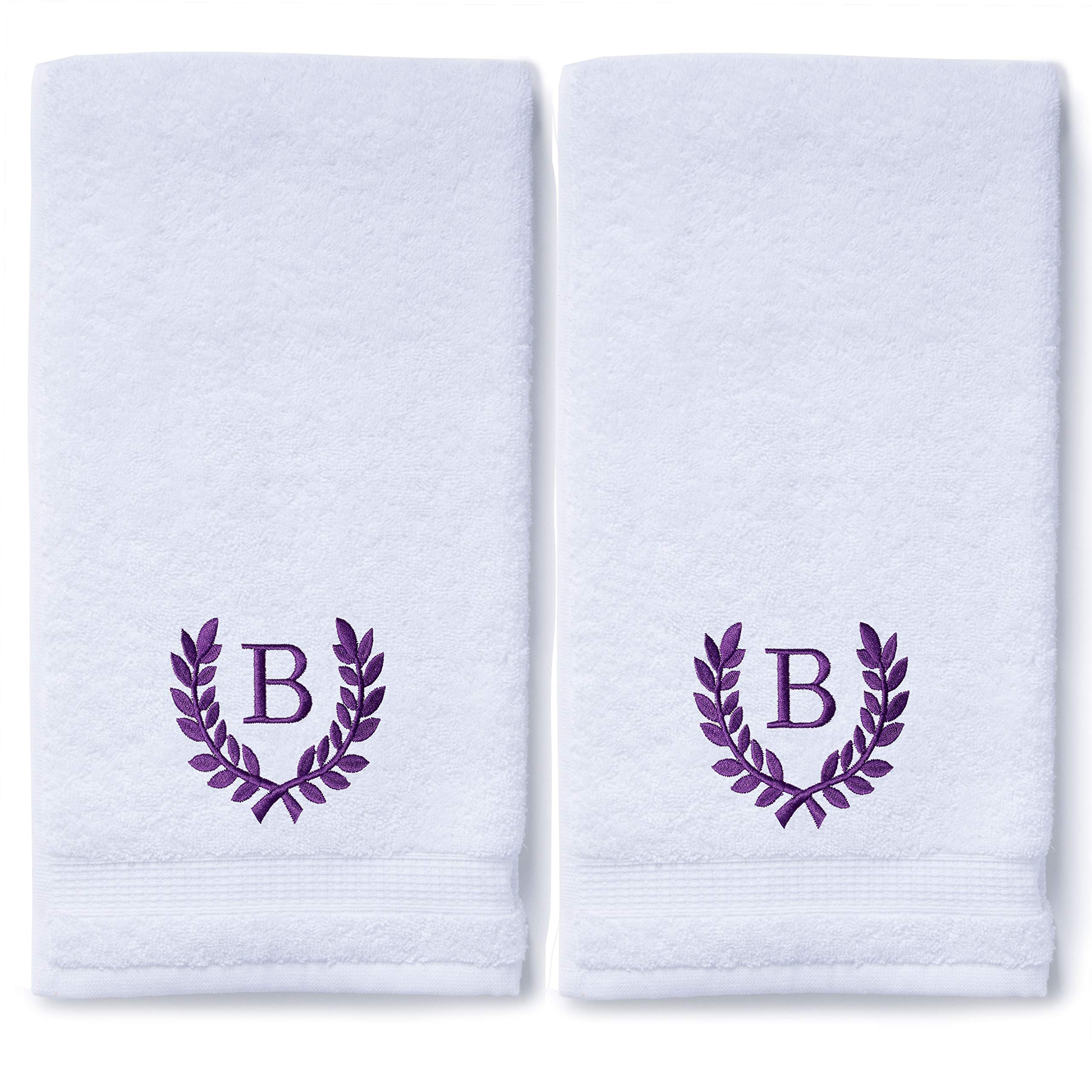 Personalized Monogrammed Hand Towels Set of 2 - Luxury Turkish Cotton Bath & Kitchen Towels (16x30 Inch) | Custom Wedding & Bridal Gift with Roman Font | Spa Quality Oversized Towels for Bathroom, Makeup & Home Decor