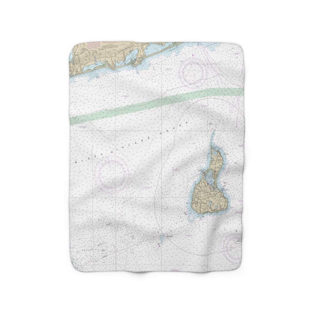 Block Island & Block Island Sound Nautical Chart Sherpa Fleece Blanket - 60