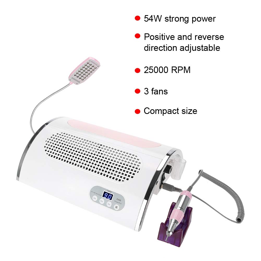 3 in 1 Nail Dryer Vacuum Cleaner with UV Curing, Dust Extraction Fan & LED Light - Professional Manicure Dust Collector Tool for Home & Salon Nail Art Design