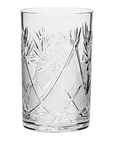 Russian Cut Crystal Tempered Glasses Set of 6 - Vintage USSR Glassware for Tea & Coffee | Fits Metal Podstakannik Holder | Heat & Cold Resistant Drinkware for Home, Restaurant & Gift Use