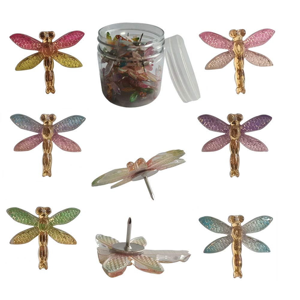 Colorful Cartoon Dragonfly Push Pins - 30pcs Decorative Thumbtacks for Bulletin Boards, Photo Walls & Office Organization - Perfect for Notes, Photos, Postcards and DIY Projects (Dragonfly Design)