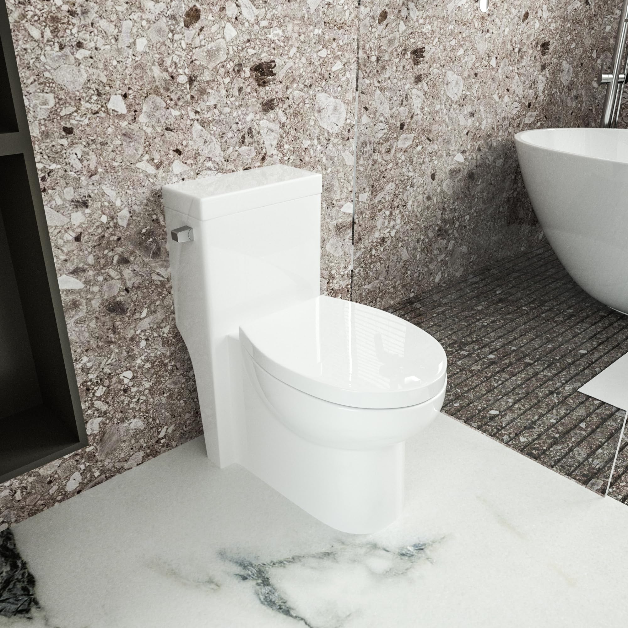 Lordear One Piece Toilet with Comfort Soft Seat - Elongated Single Flush 1.28 GPF White Ceramic Bathroom Toilet, 12