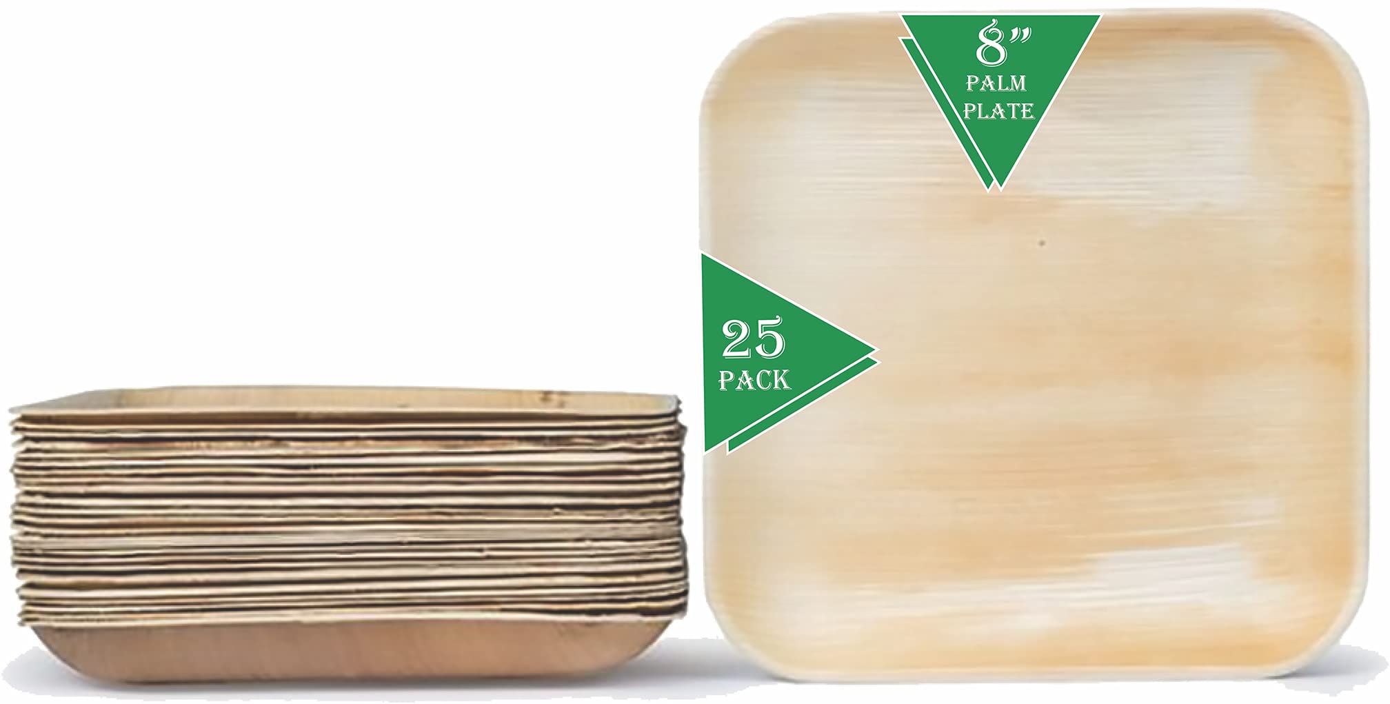 Eco-Friendly 8 Inch Square Palm Leaf Plates - 25 Pc Compostable & Biodegradable Disposable Dinnerware for Parties, Picnics, and Outdoor Events