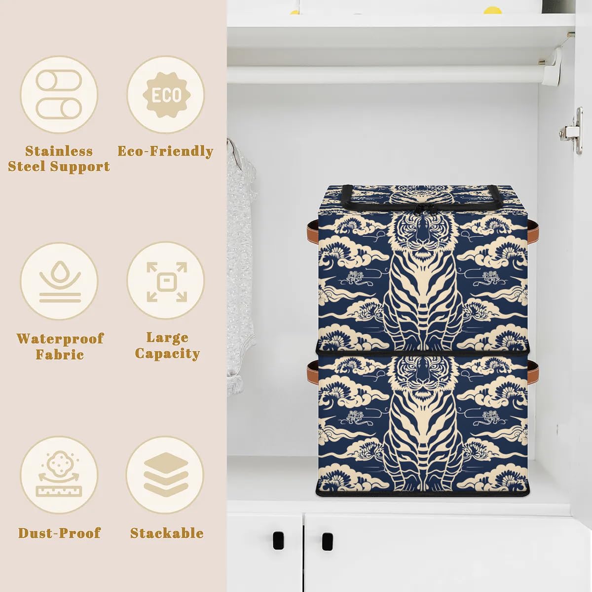 Collapsible Storage Bins with Lids - Foldable Fabric Storage Cubes Organizer for Clothes, Toys, Blankets | Stackable, Dustproof | Perfect for Closet, Nursery, Playroom & Home Organization