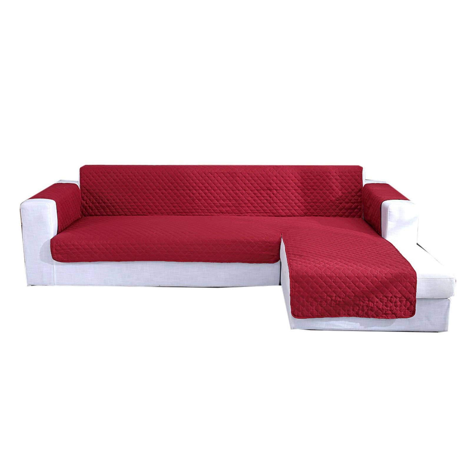L-Shaped Sofa Cover for Left/Right Chaise Couch - 1-Piece Quilted Reversible Sectional Couch Cover - Anti-Slip & Anti-Scratch Polyester Sofa Slipcover - Pet & Child Friendly - Fits 240x270cm - Wine Red - Perfect for Living Room, Family Room & Pet-Friendly Homes