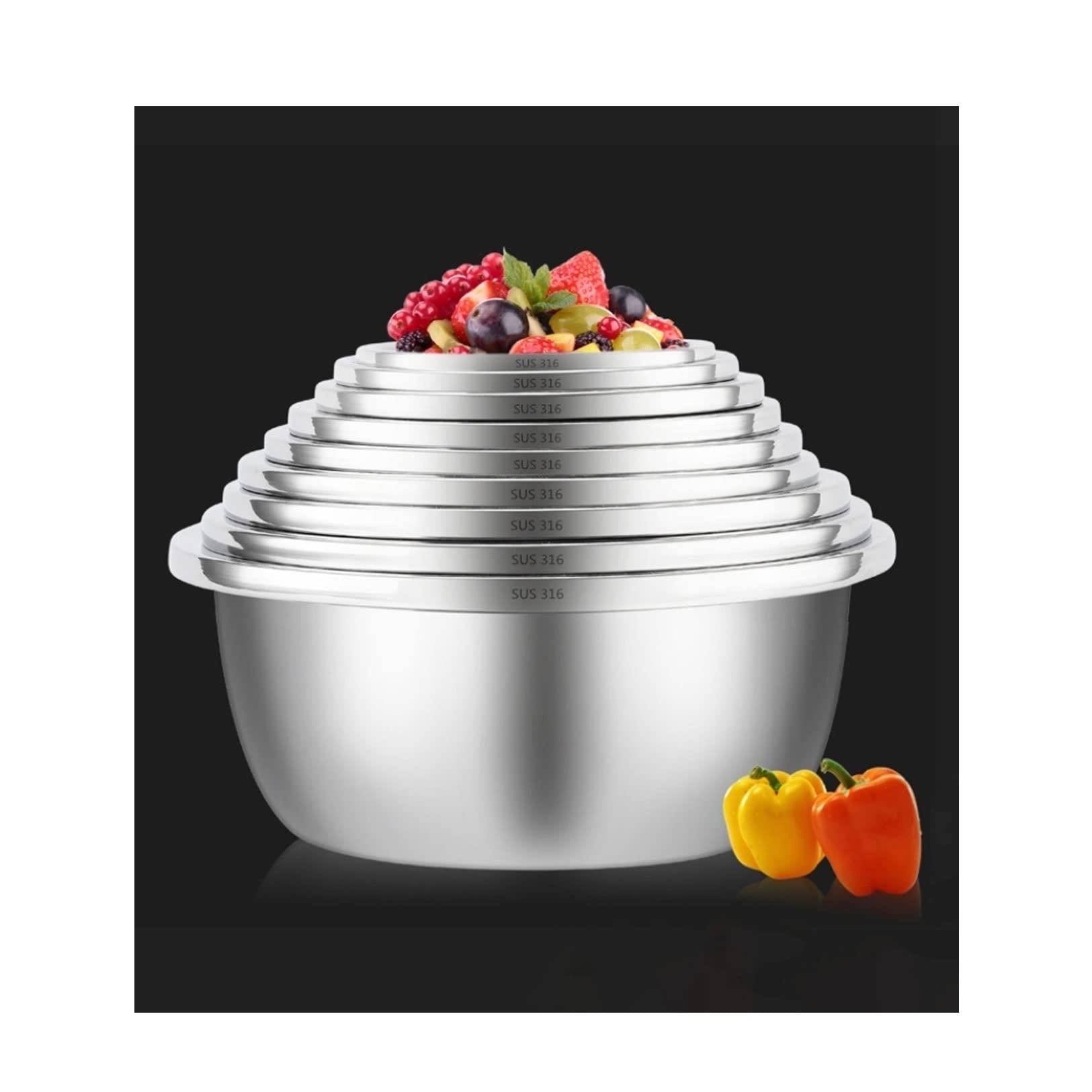 KYXWCYGG 7-Piece 316 Stainless Steel Mixing Bowl Set - Nesting Bowls for Cooking, Baking & Food Storage - Space Saving & Induction Cooker Compatible - Perfect for Home Kitchen, Meal Prep & Camping