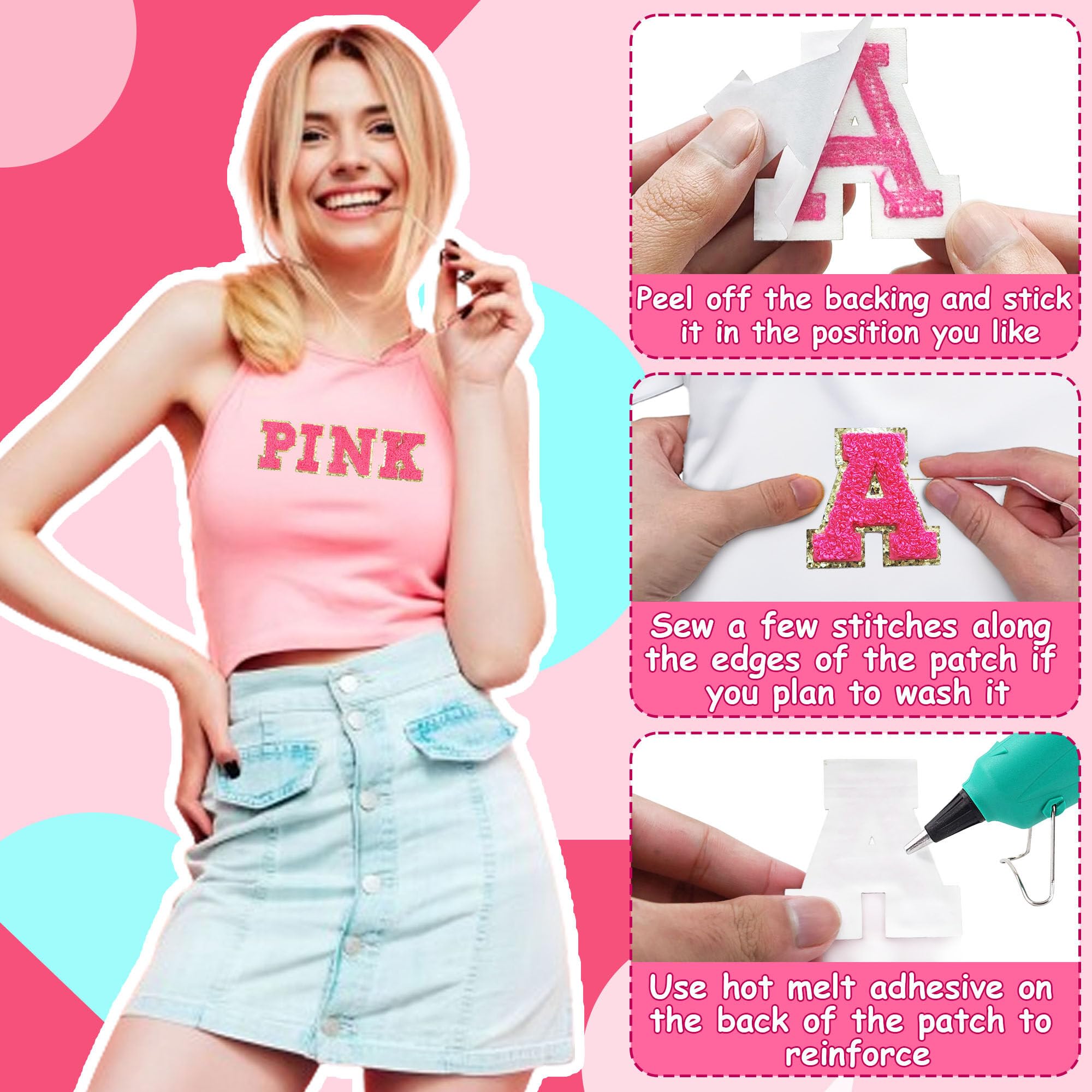 10Pcs Self-Adhesive Chenille Letter Patches - Iron-On Varsity Preppy Letters for Clothing, Bags & Accessories | Glitter Fuzzy Stick-On Letters for DIY Crafts, Laptop & Phone Case Decor (K) - Perfect for Customizing Jackets, Backpacks & School Spirit Projects