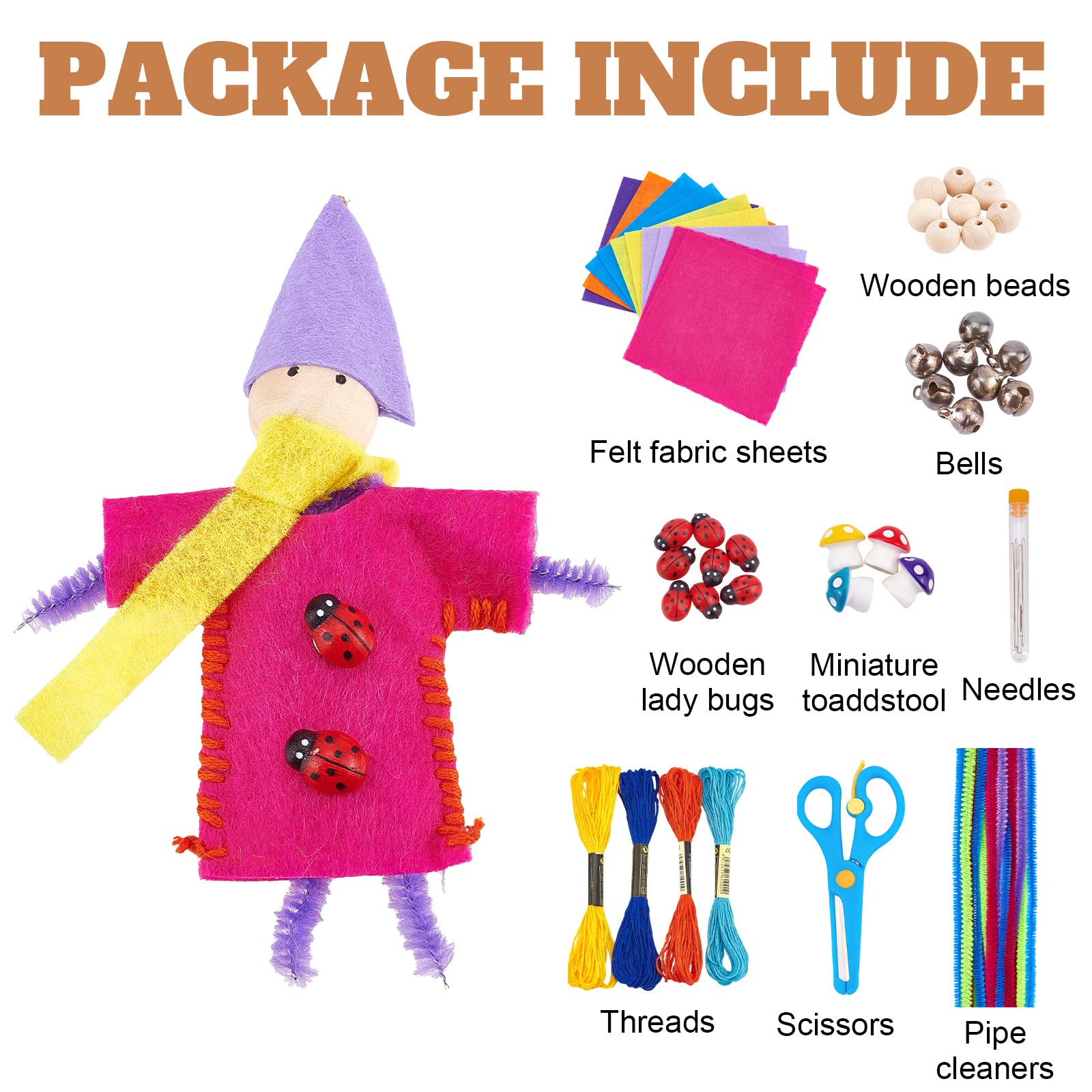 WEBEEDY 8 Set DIY Gnome Felt Kit - Needle Felting Craft Kit for Handmade Gnomes, Sewing Doll Making, Christmas Decorations & Home Craft Projects