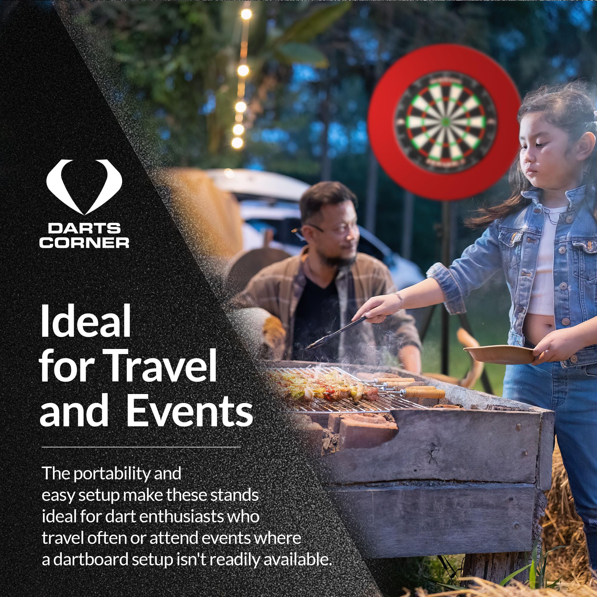 Professional Portable Tripod Dartboard Stand - Adjustable Height Travel Dartboard Holder for Mobile Darts Game, Black (DM01) | Perfect for Home, Office, Camping & Outdoor Activities