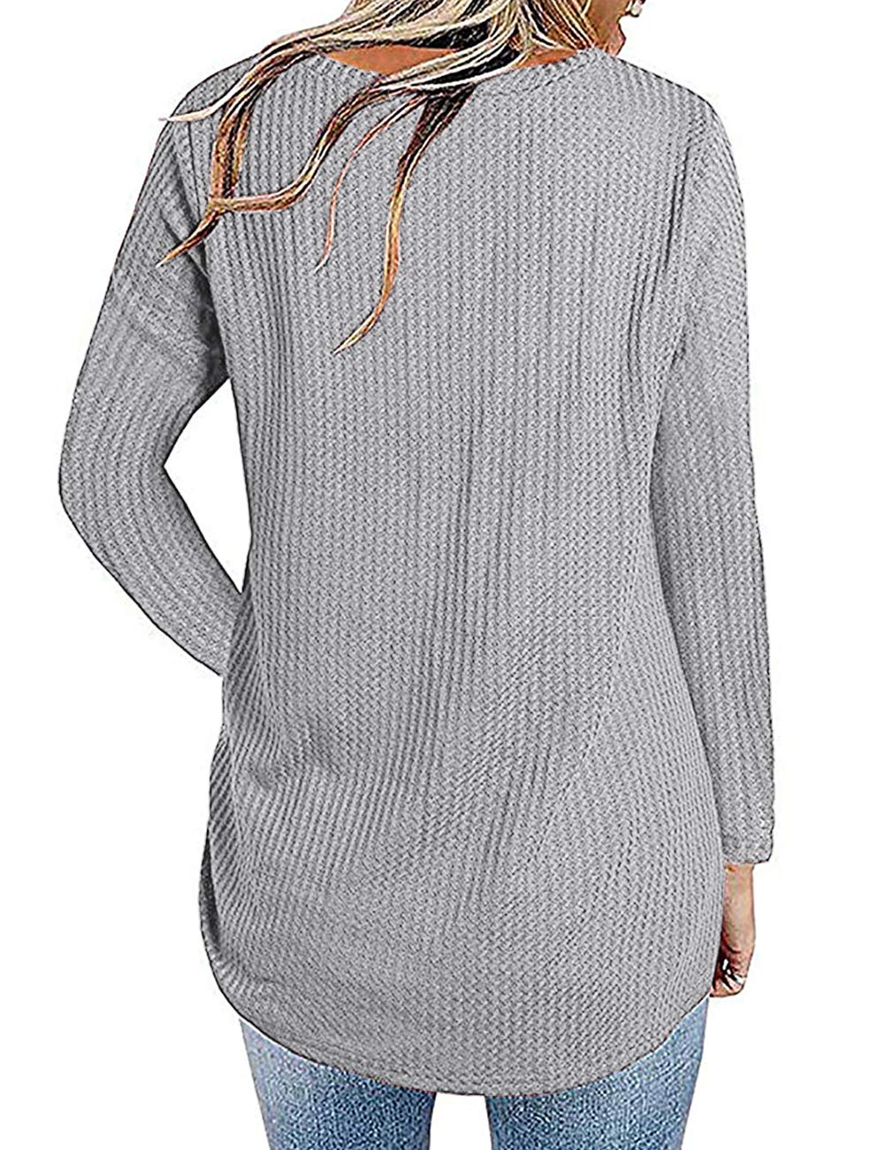 Women's Floral Lace Patchwork Crewneck Long Sleeve Waffle Knit Blouse with Twist Knot Front - Casual Chic Tops for Fall, Date Night & Office Wear