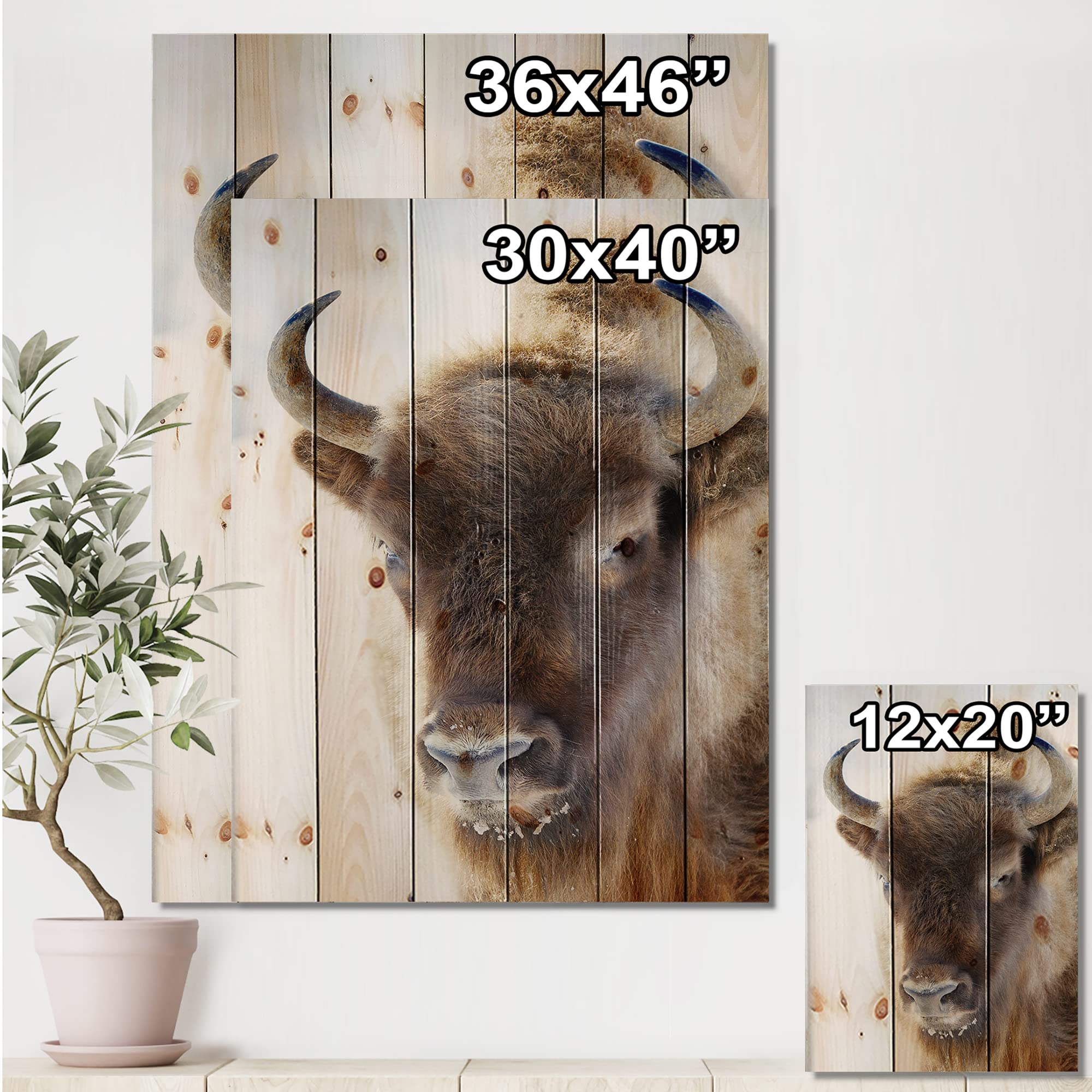 Farmhouse Wood Wall Decor - Wild Bison Portrait on Natural Pine Wood, Large Animal Wall Art Panel for Rustic Home & Cabin Decor | Perfect for Living Room, Bedroom, or Office