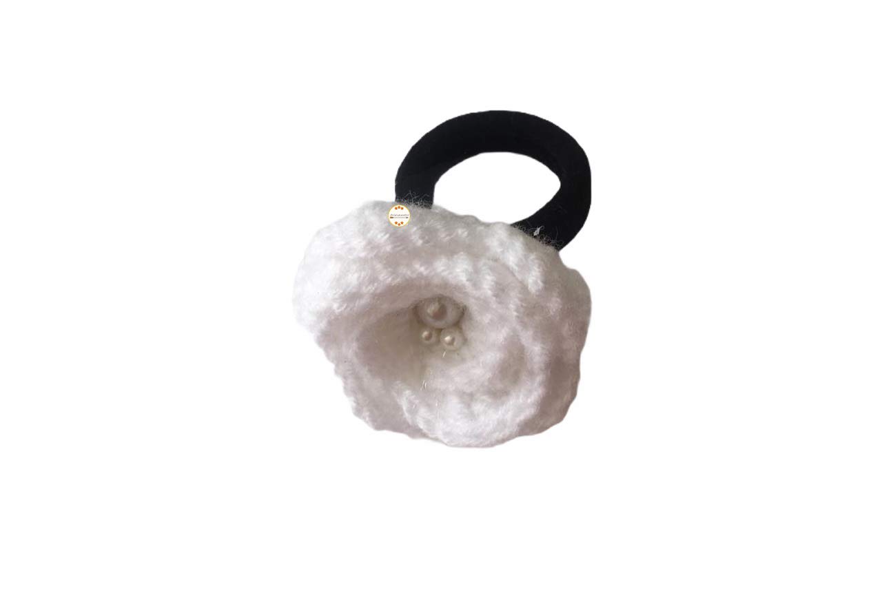 Handmade Crochet Rubber Bands for Girls - White Rose Hair Accessories for School, Parties & Everyday Style