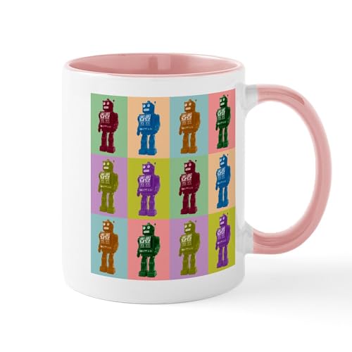 White/Pink Inside - Pop Art Robots Coffee Mug